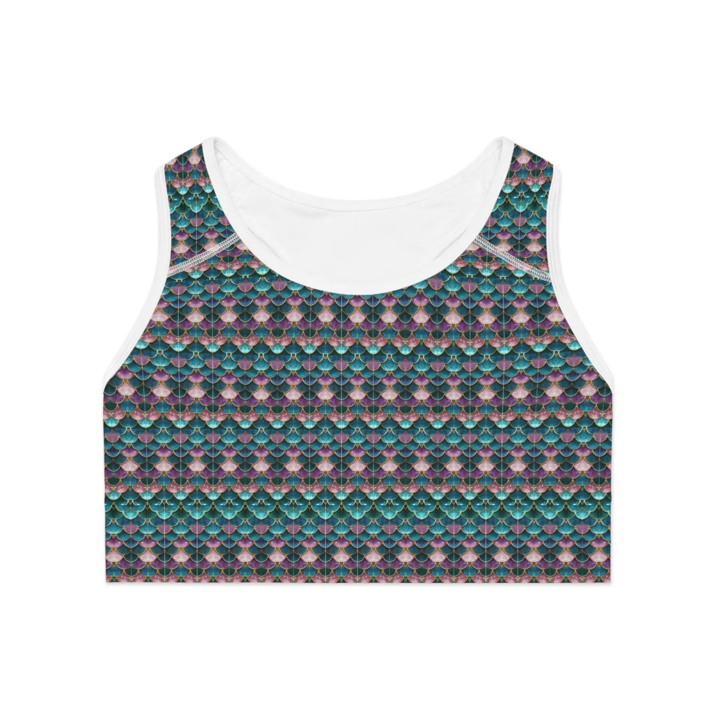 Rainbow Gem Fish Scale Yoga Sports Bra: High Support | Women's Active Wear | Vibrant Fitness Gear Printify