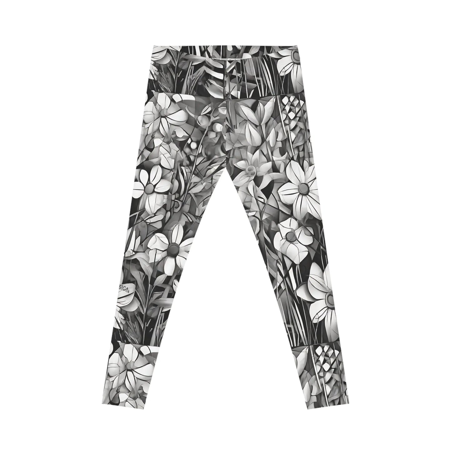 Women's Floral Leggings: Monochrome Black & White Design Trendy Printify