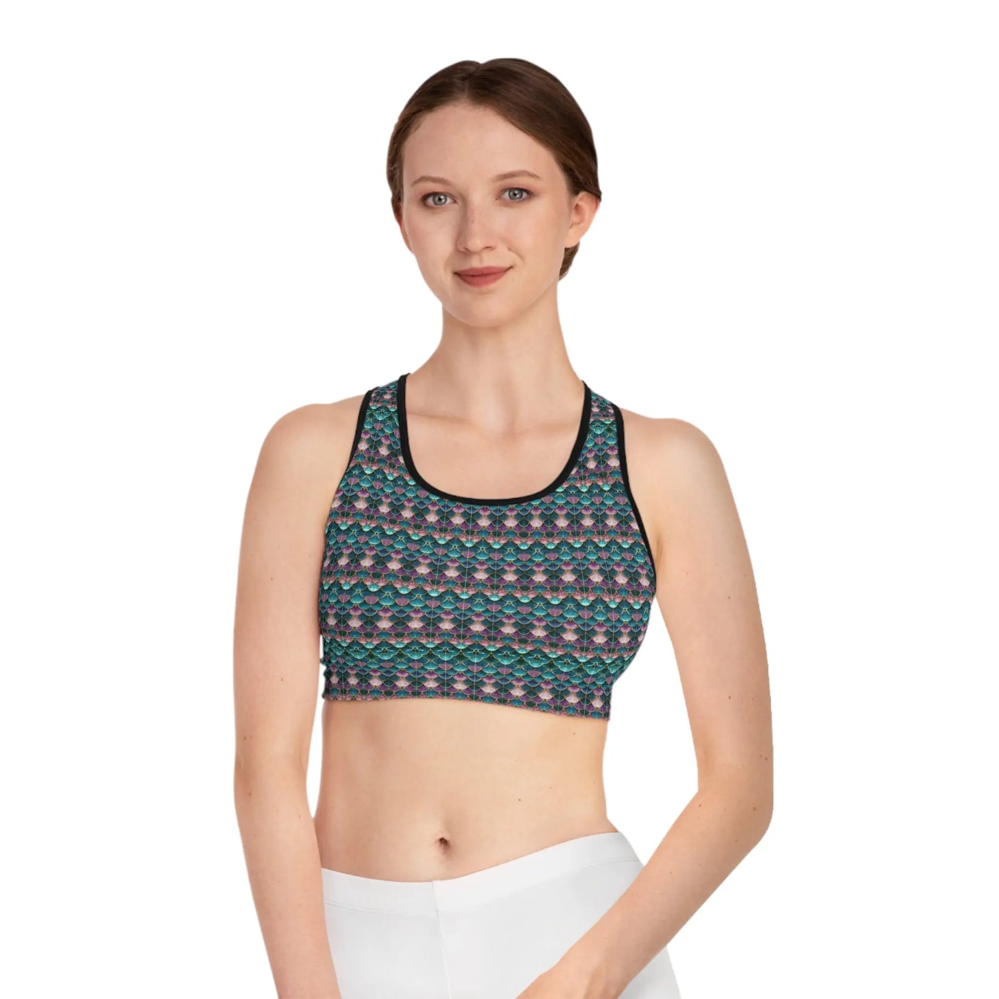 Rainbow Gem Fish Scale Yoga Sports Bra: High Support | Women's Active Wear | Vibrant Fitness Gear Printify