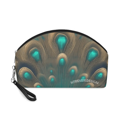 Peacock Makeup Bag - Luxurious Radiant Turquoise & Gold Design, Spacious Cosmetic Pouch Printify