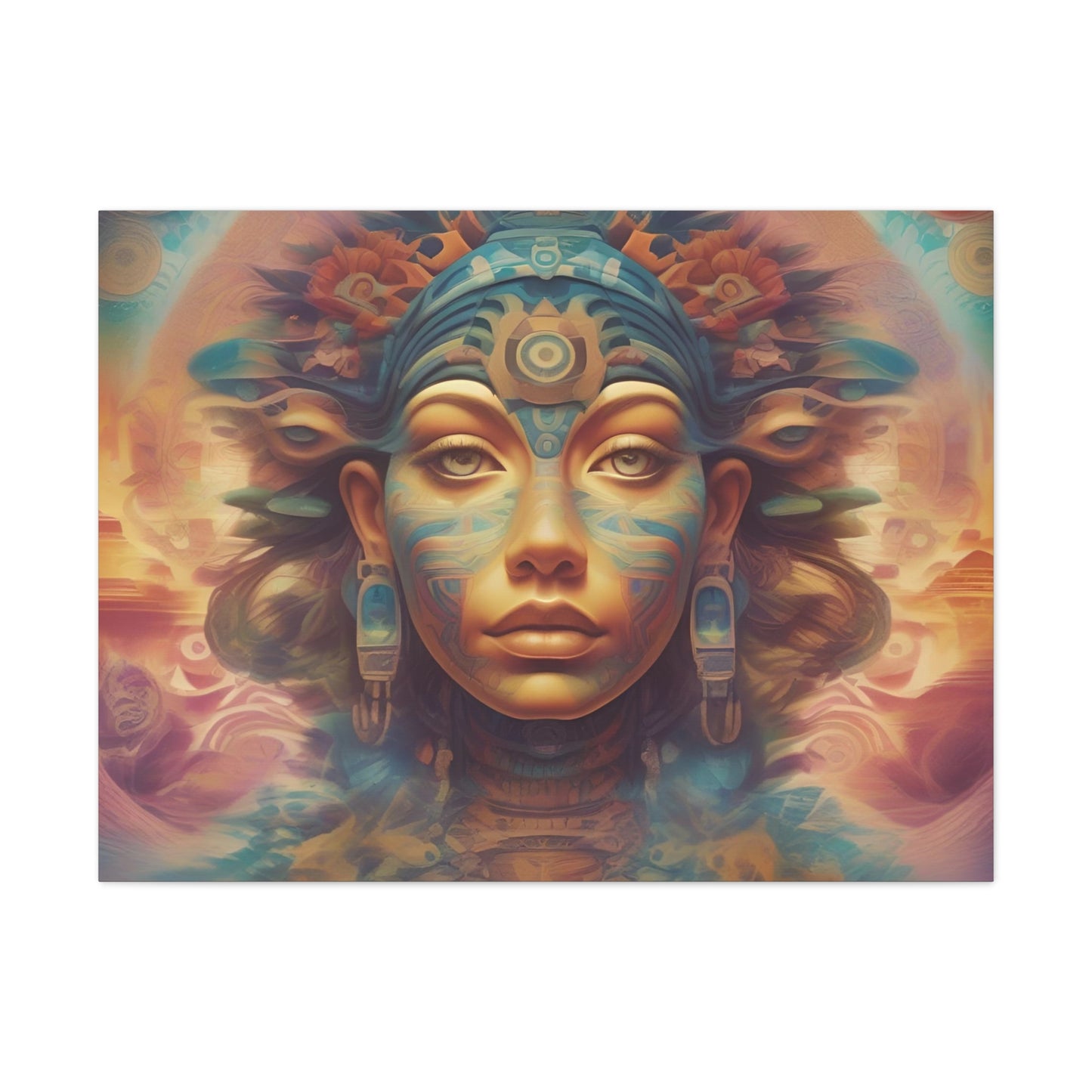 Vibrant Psychedelic Mayan Art Goddess Canvas Print - Unique Wall Art Printify