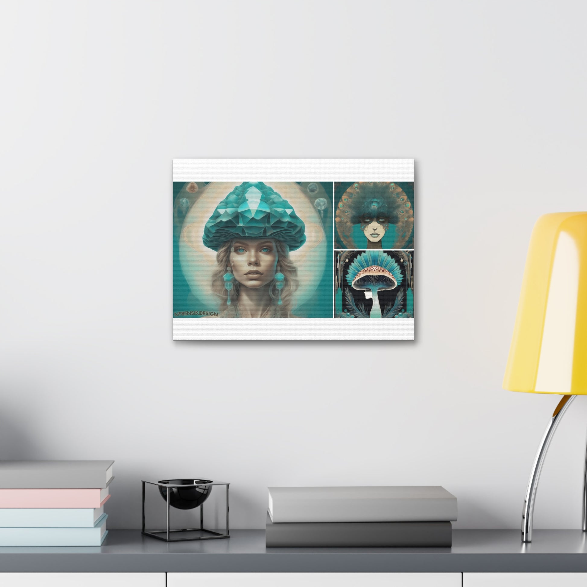 Teal Peacock Mushroom Goddess Decorative Wall Art Printify