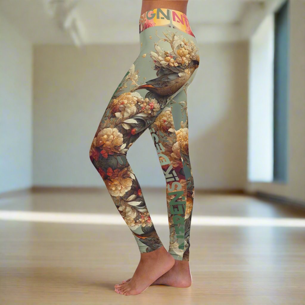 Comfortable Yoga Leggings, Colorful Leggings Design, Bird Leggings, Yoga Stretch Pants, Leggings Nature Yoga Pants. Printify