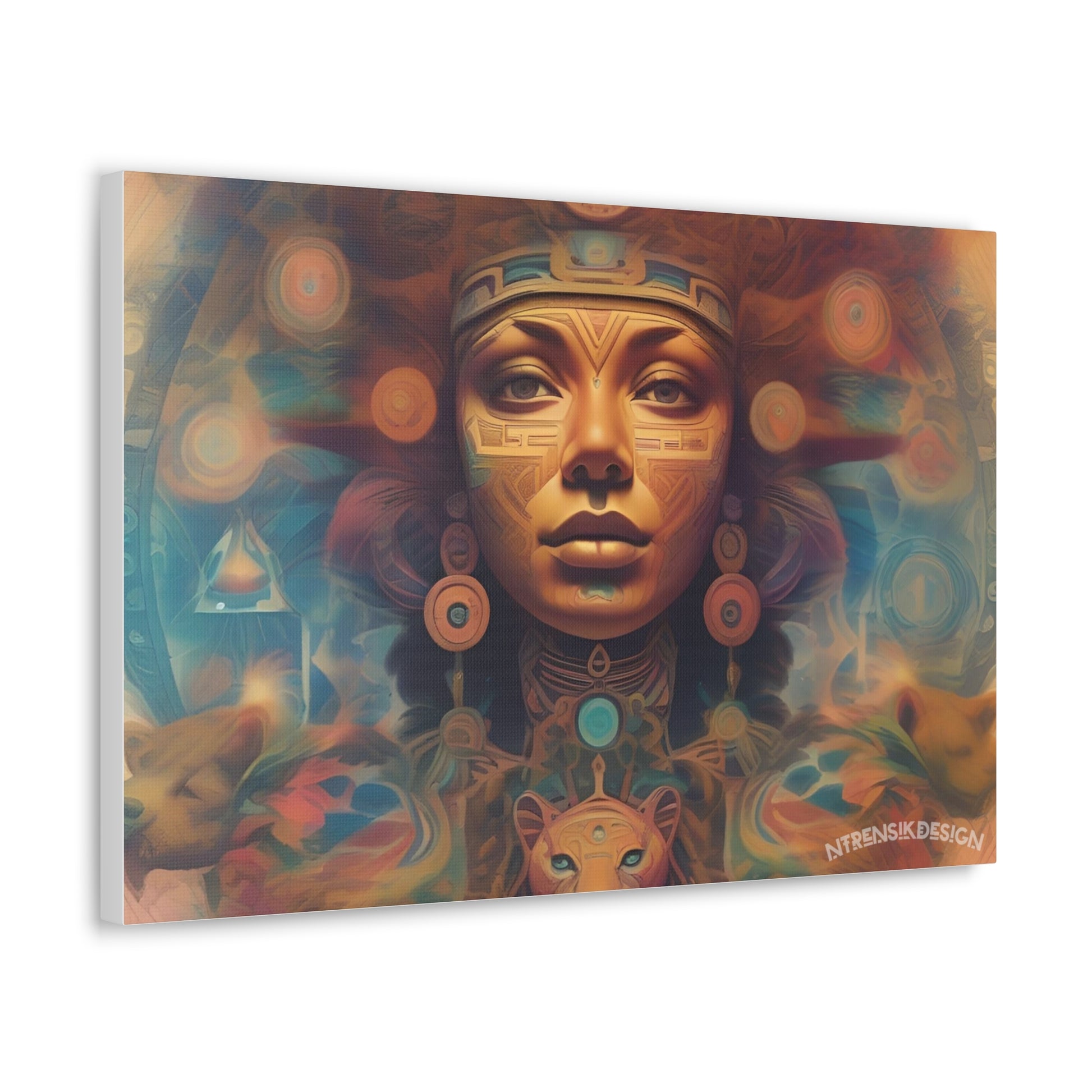 Vibrant Psychedelic Mayan Jaguar Goddess Canvas Print - Unique Wall Art Printify