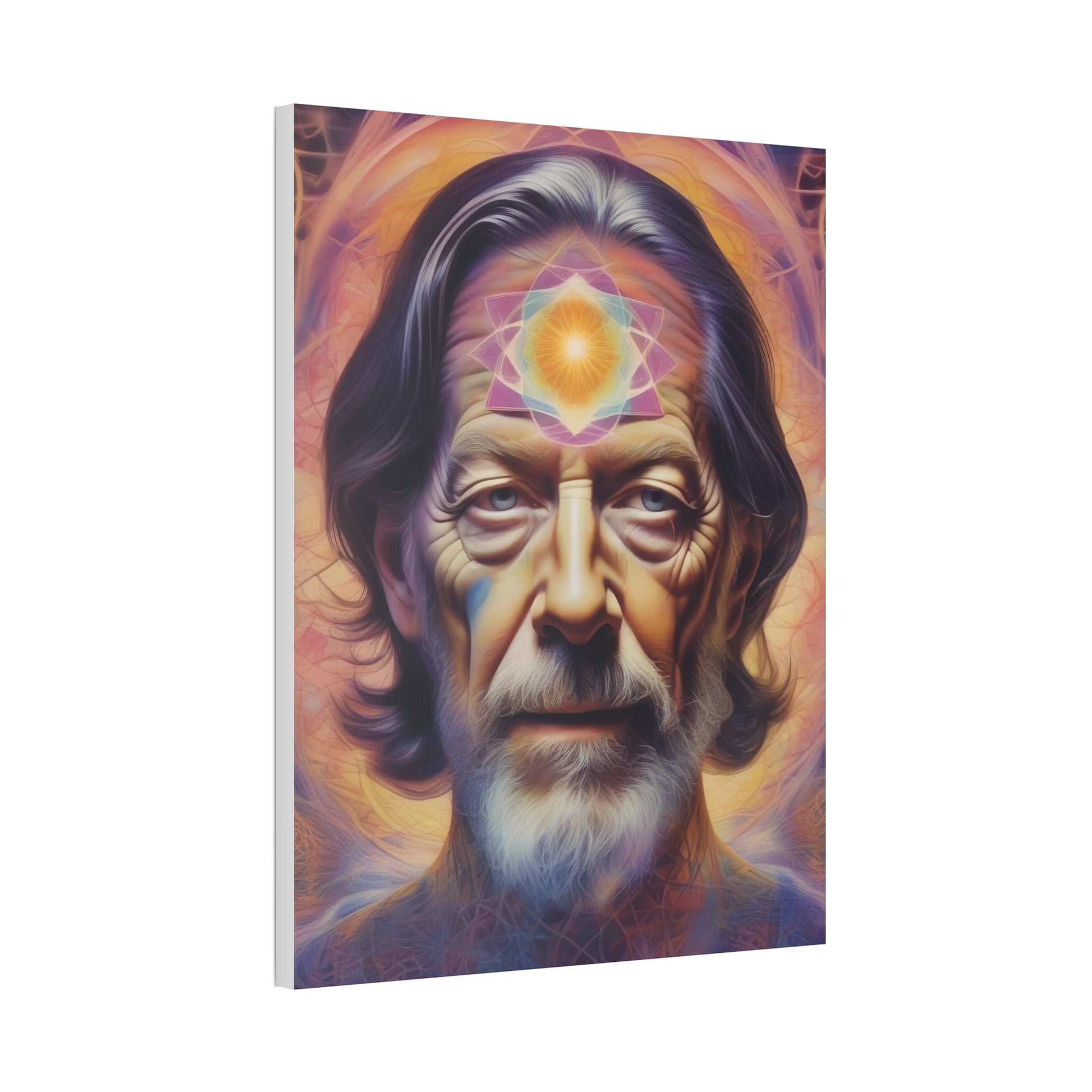 Psychedelic Watts Portrait - Sacred Geometry Canvas Art - Stretched & Matte Finish Printify