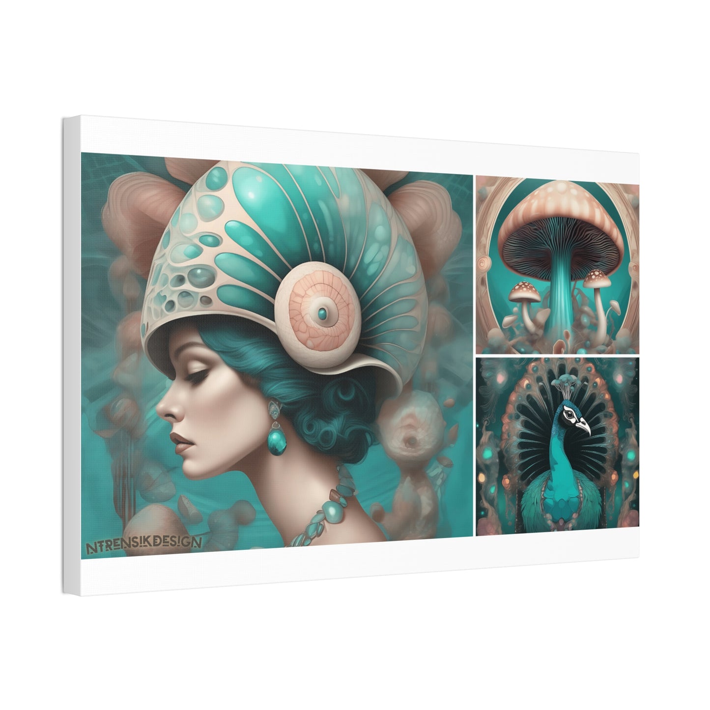 Teal Peacock Mushroom Goddess #3 Wall Art Deco - Bohemian Home Decor Printify