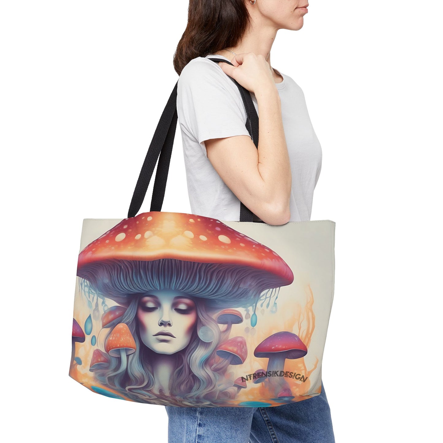 Mushroom Goddess Lithograph Boho Tote Bag - Ethereal Weekend Printify