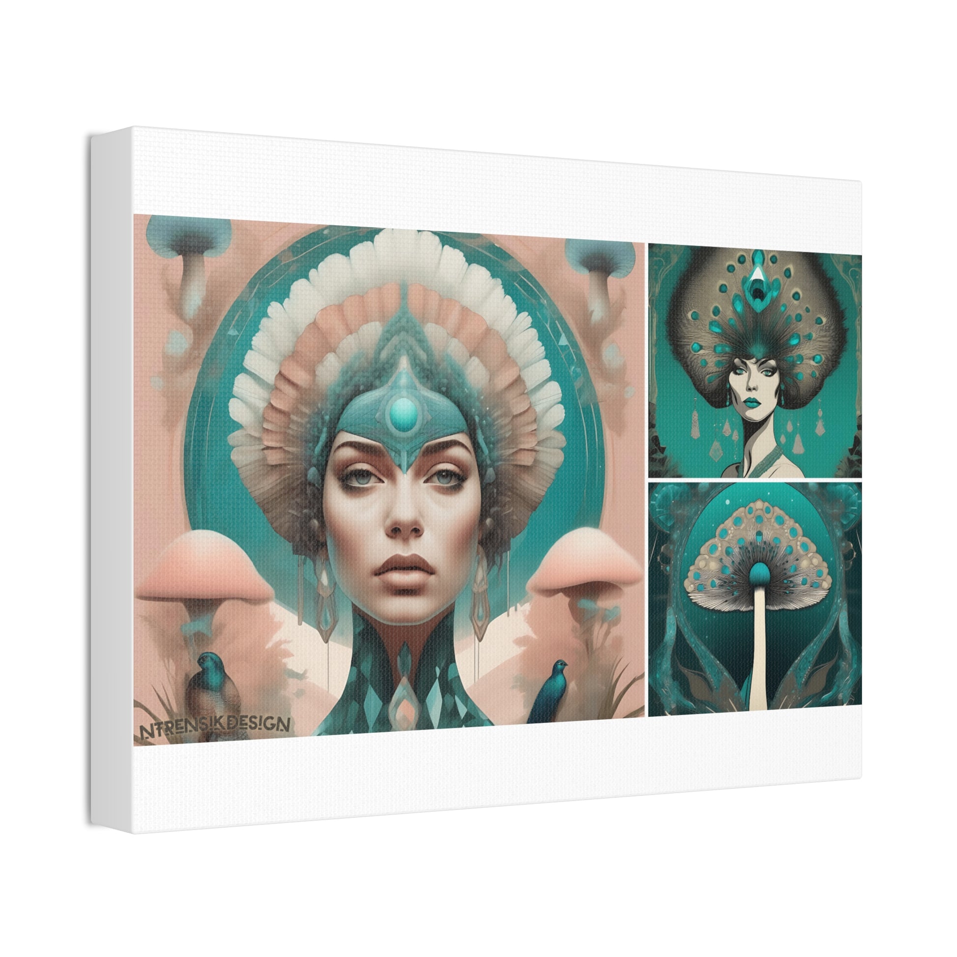 Teal Peacock Mushroom Goddess #4 Wall Art Deco - Bohemian Home Decor Printify