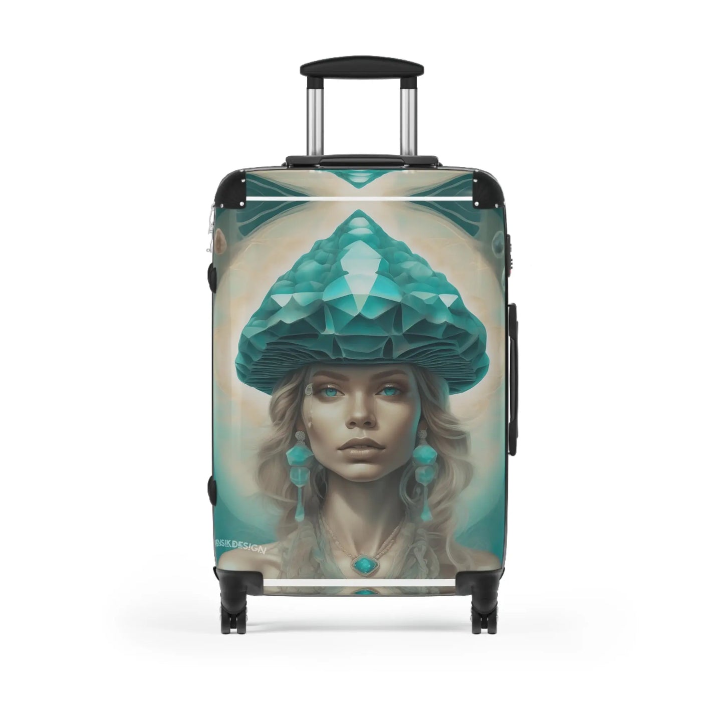 Teal Nautilus Art Deco Suitcase with Emerald Goddess Design Printify