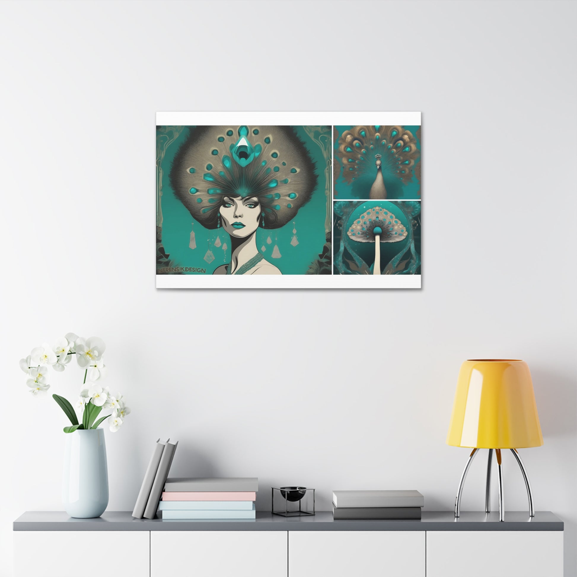 Teal Peacock Mushroom Goddess #1 Wall Art Deco - Bohemian Home Decor Printify