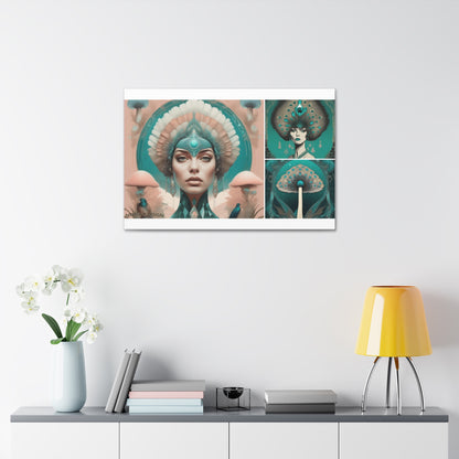 Teal Peacock Mushroom Goddess #4 Wall Art Deco - Bohemian Home Decor Printify