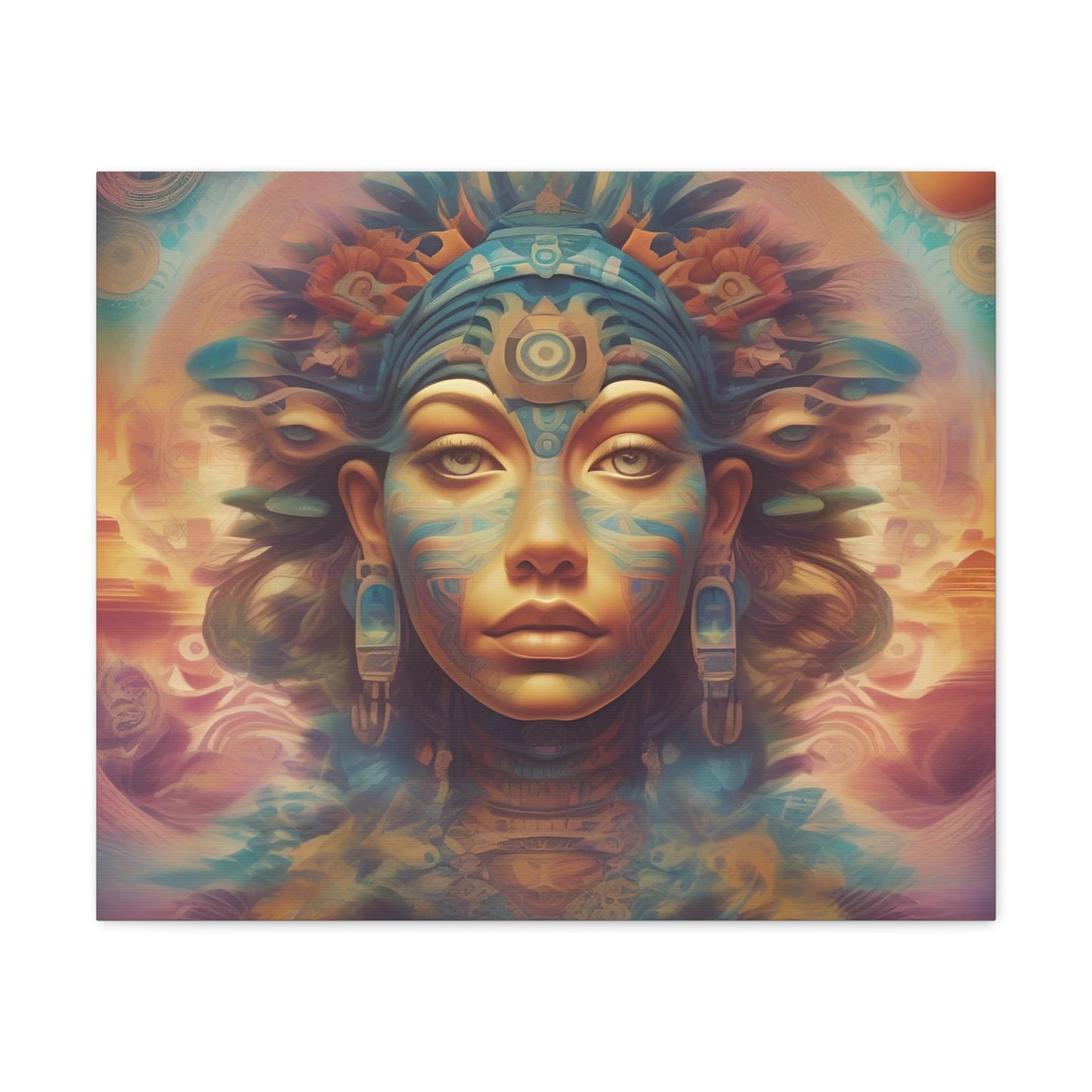 Vibrant Psychedelic Mayan Art Goddess Canvas Print - Unique Wall Art Printify