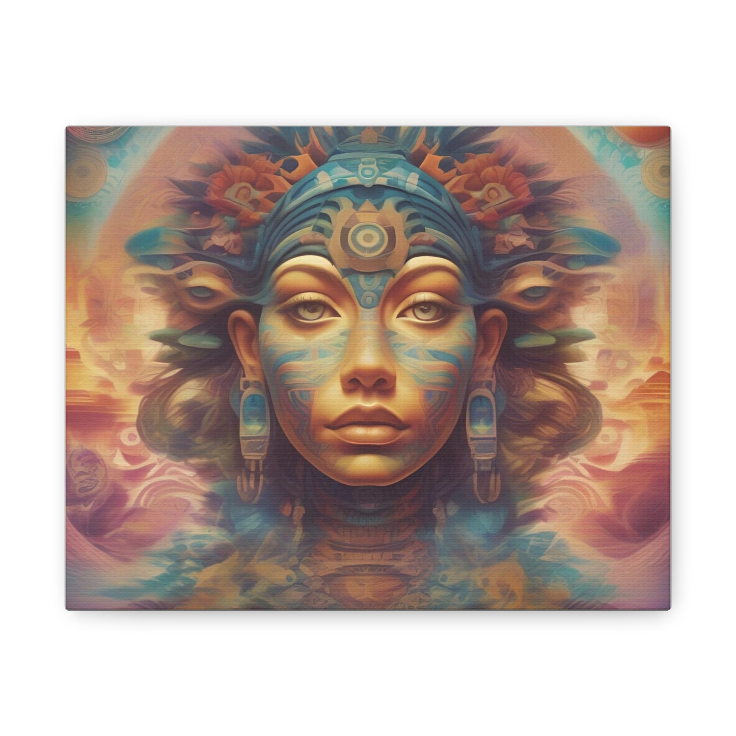 Vibrant Psychedelic Mayan Art Goddess Canvas Print - Unique Wall Art Printify