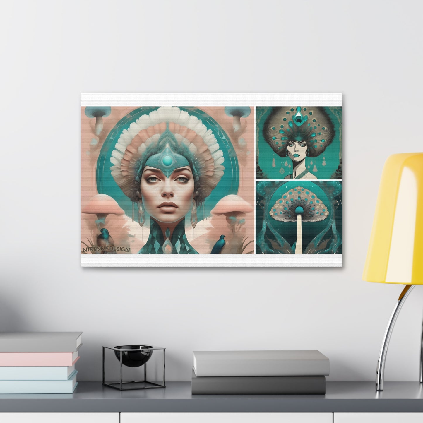 Teal Peacock Mushroom Goddess #4 Wall Art Deco - Bohemian Home Decor Printify