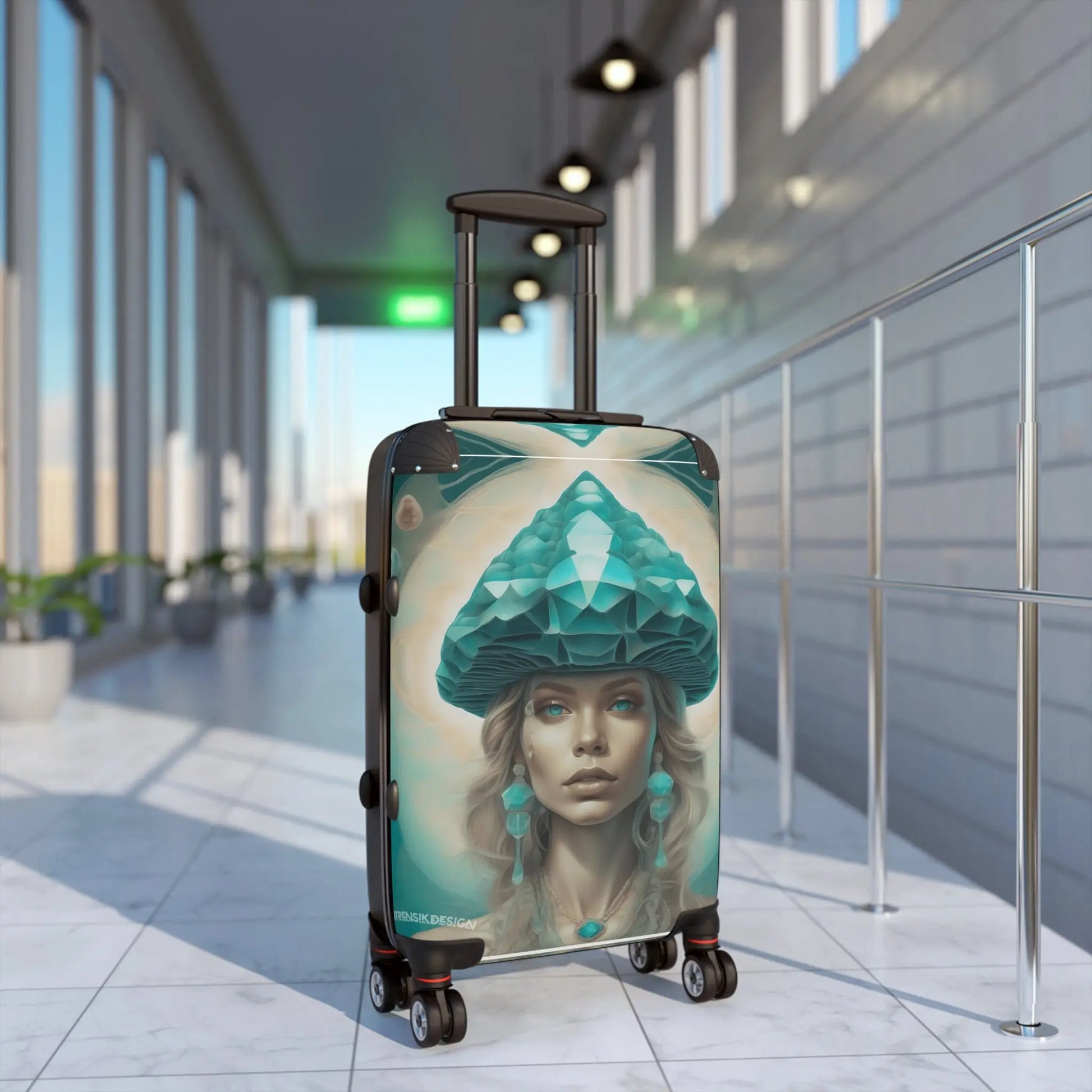 Teal Nautilus Art Deco Suitcase with Emerald Goddess Design Printify