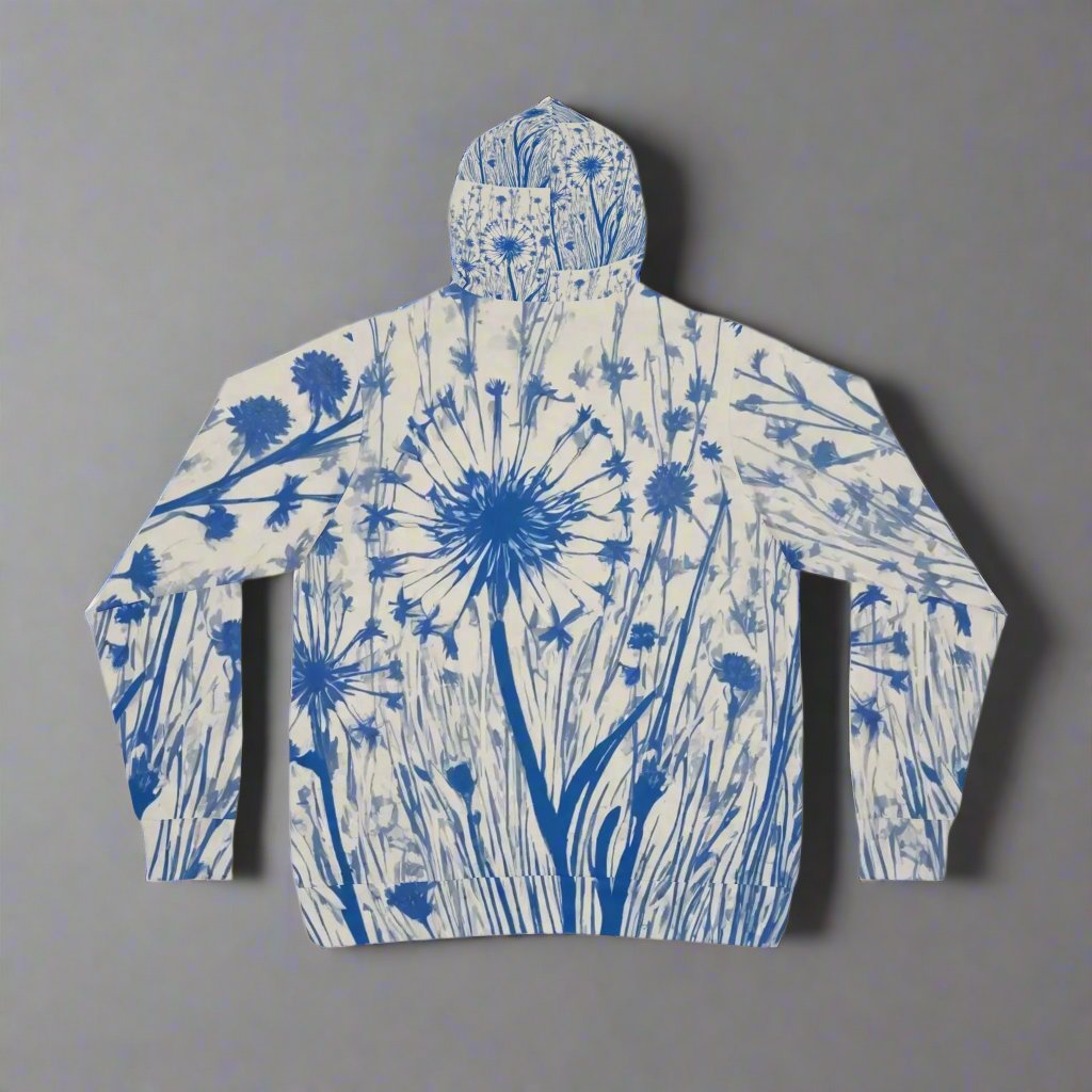 Blue Willow China Hoodie: Cottagecore Dandelion Unisex Hooded Sweatshirt Printify