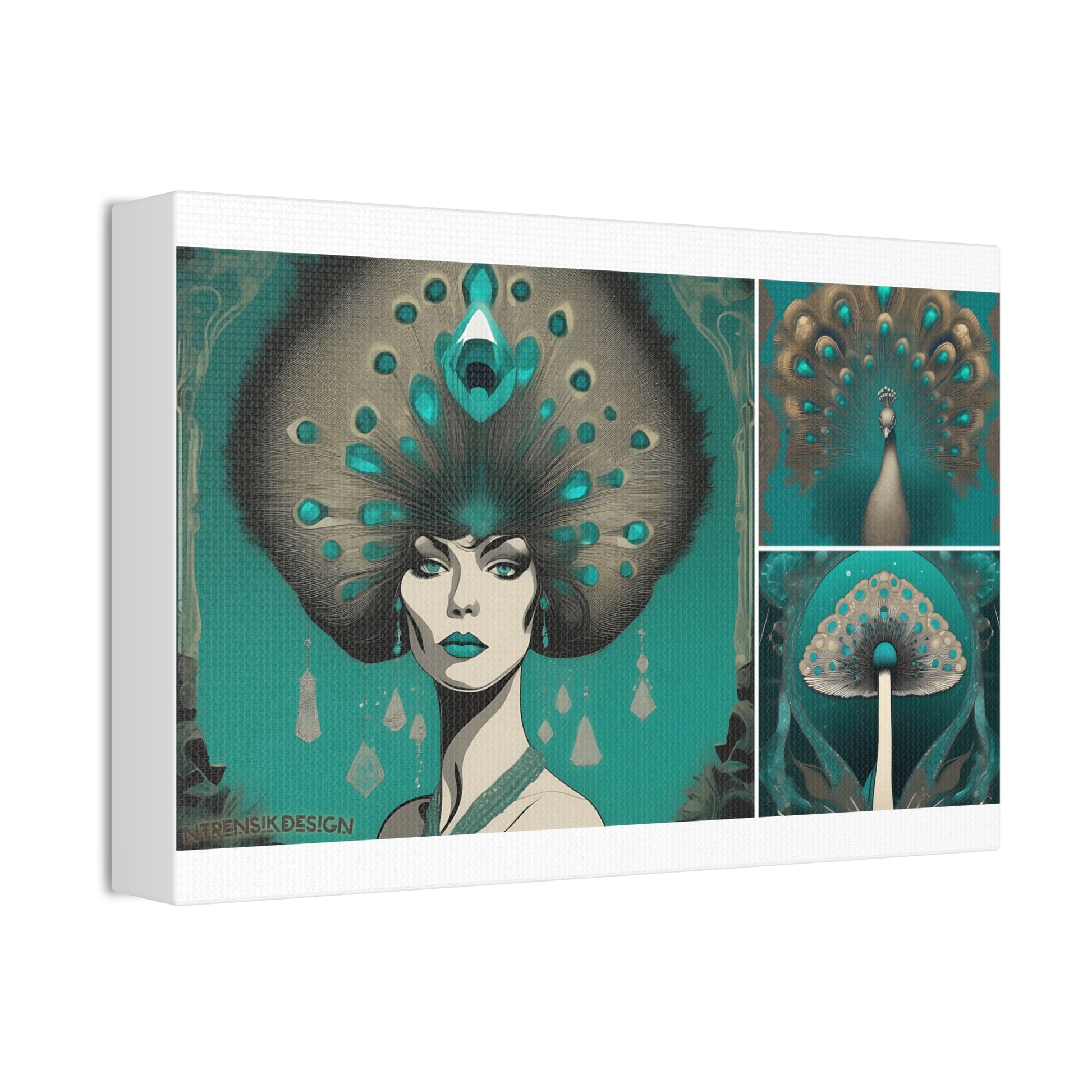 Teal Peacock Mushroom Goddess #1 Wall Art Deco - Bohemian Home Decor Printify