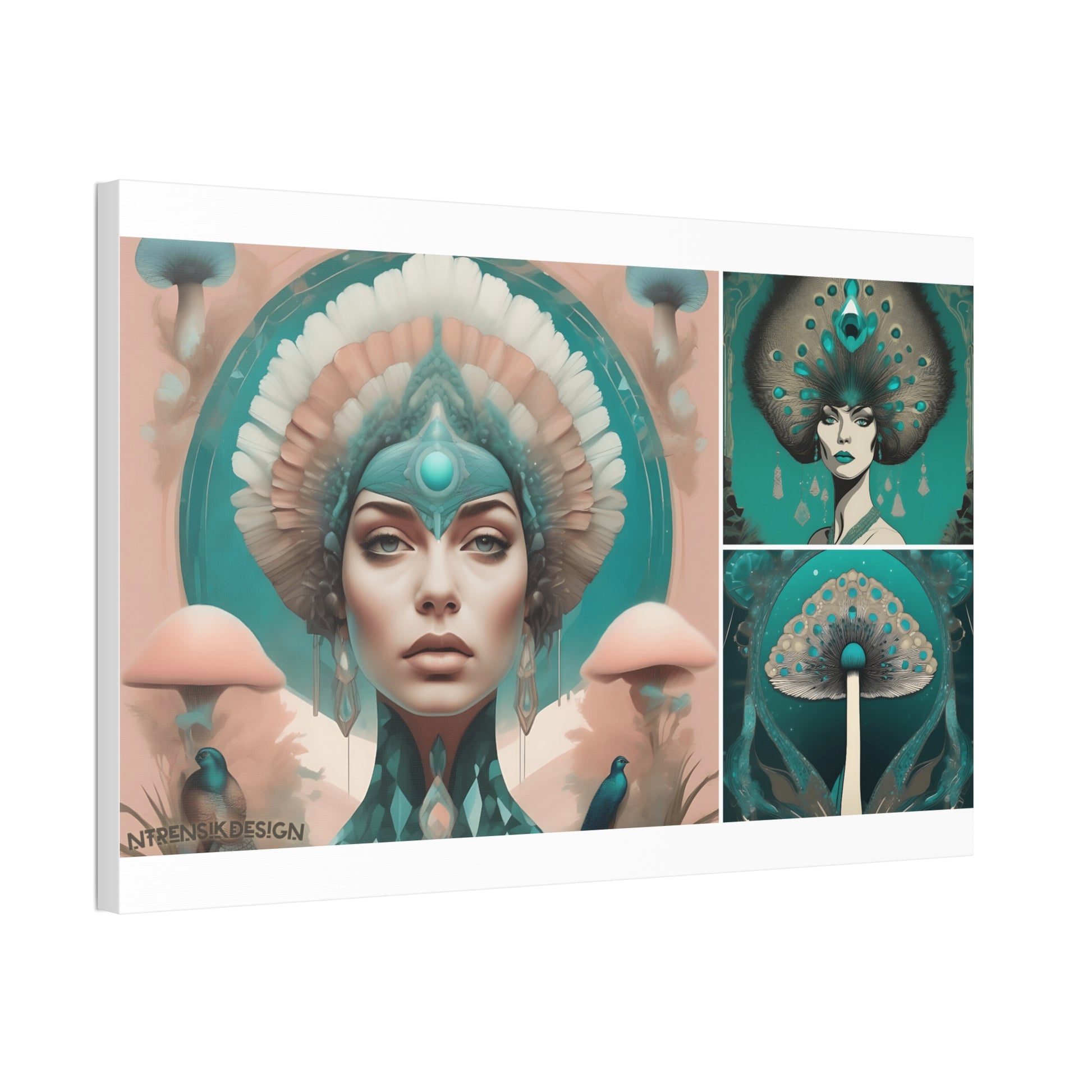 Teal Peacock Mushroom Goddess #4 Wall Art Deco - Bohemian Home Decor Printify