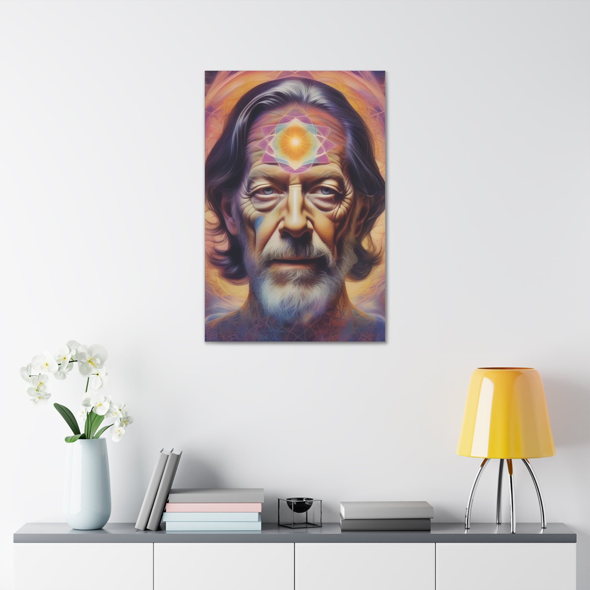 Psychedelic Watts Portrait - Sacred Geometry Canvas Art - Stretched & Matte Finish Printify