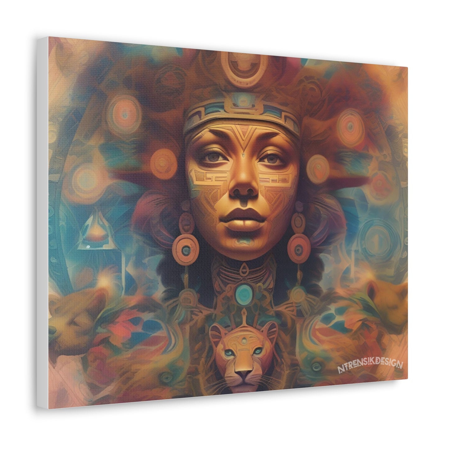 Vibrant Psychedelic Mayan Jaguar Goddess Canvas Print - Unique Wall Art Printify