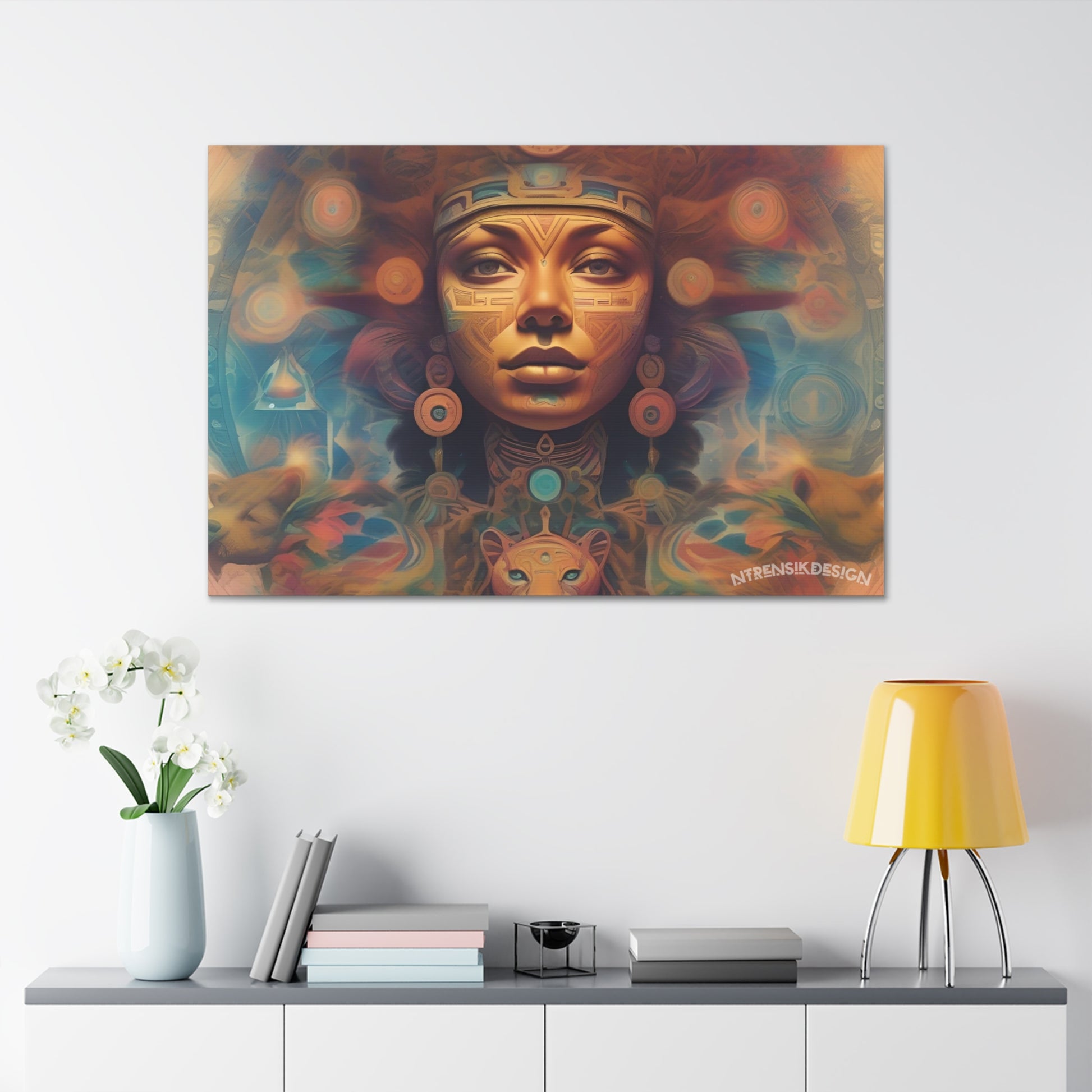 Vibrant Psychedelic Mayan Jaguar Goddess Canvas Print - Unique Wall Art Printify