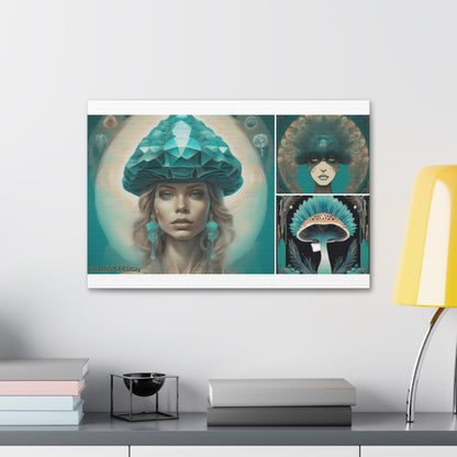 Teal Peacock Mushroom Goddess Decorative Wall Art Printify