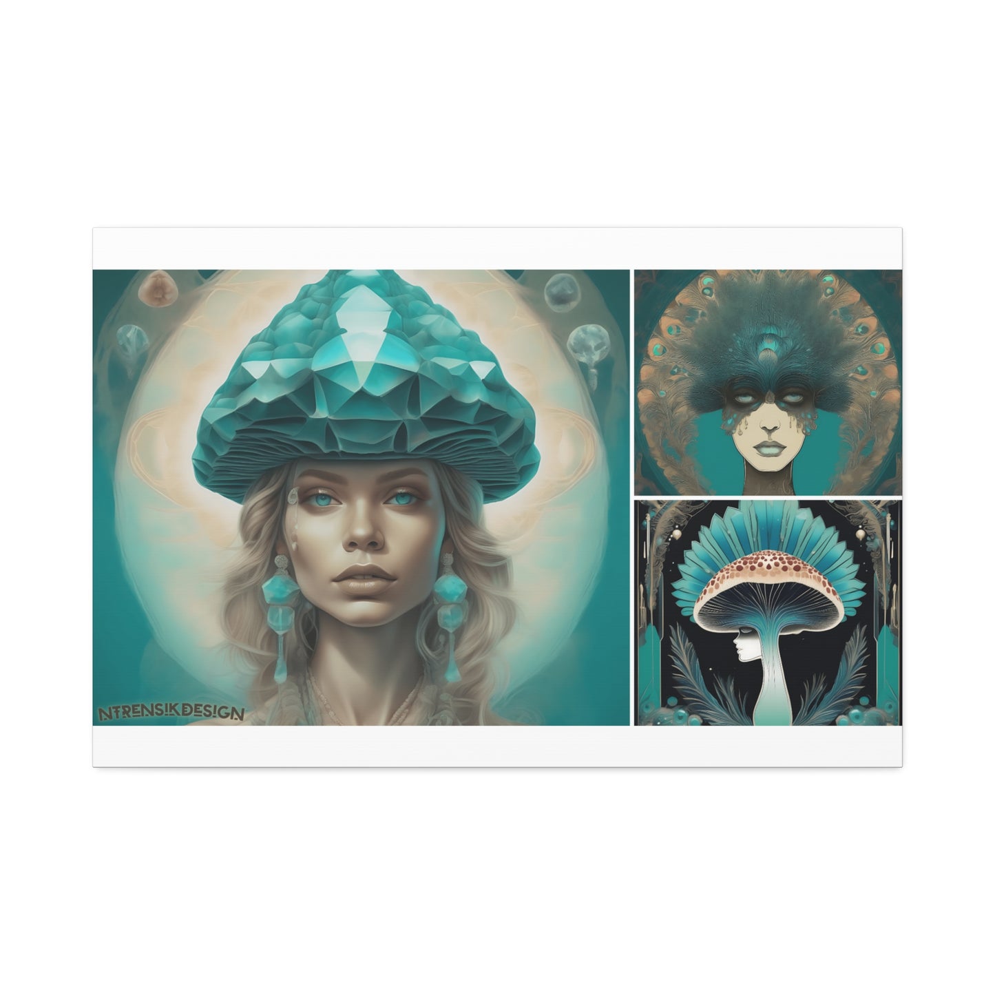 Teal Peacock Mushroom Goddess Decorative Wall Art Printify