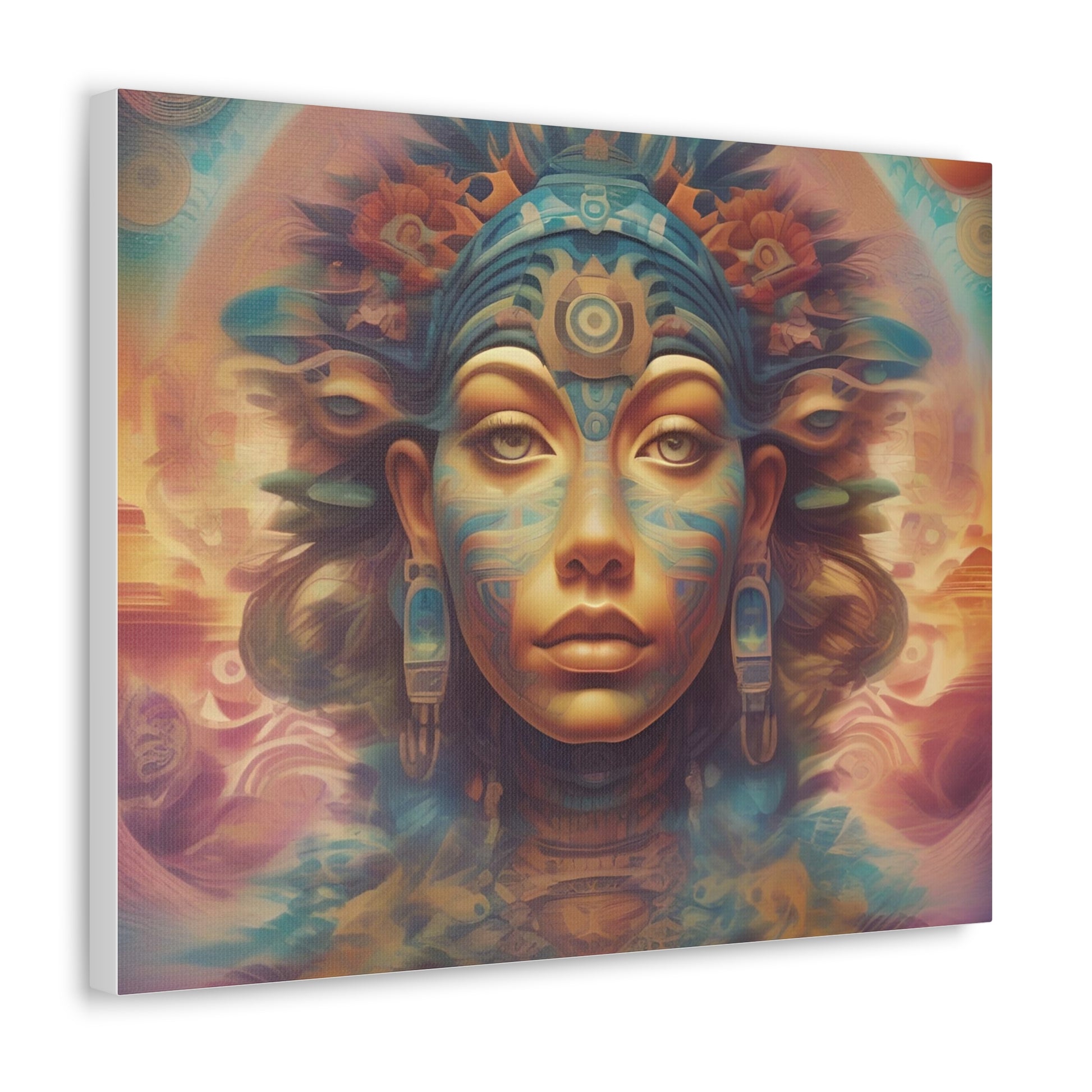 Vibrant Psychedelic Mayan Art Goddess Canvas Print - Unique Wall Art Printify