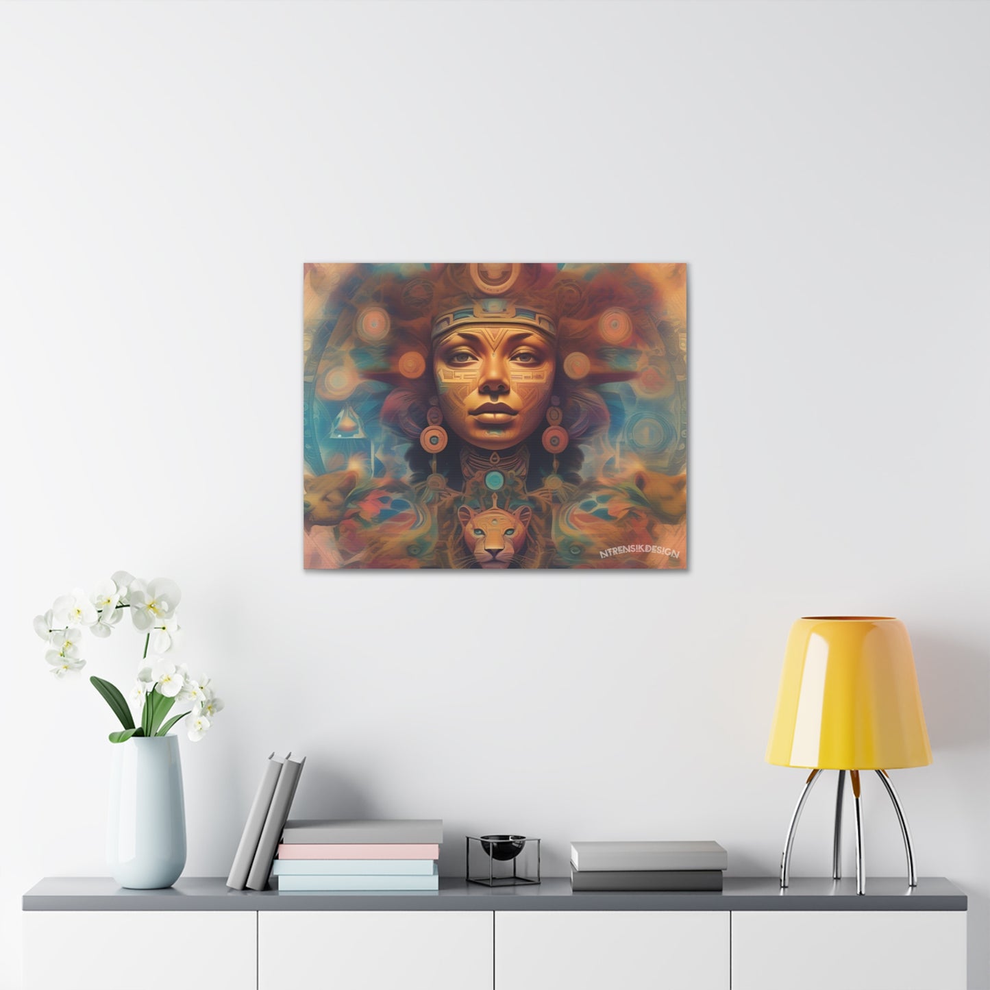 Vibrant Psychedelic Mayan Jaguar Goddess Canvas Print - Unique Wall Art Printify