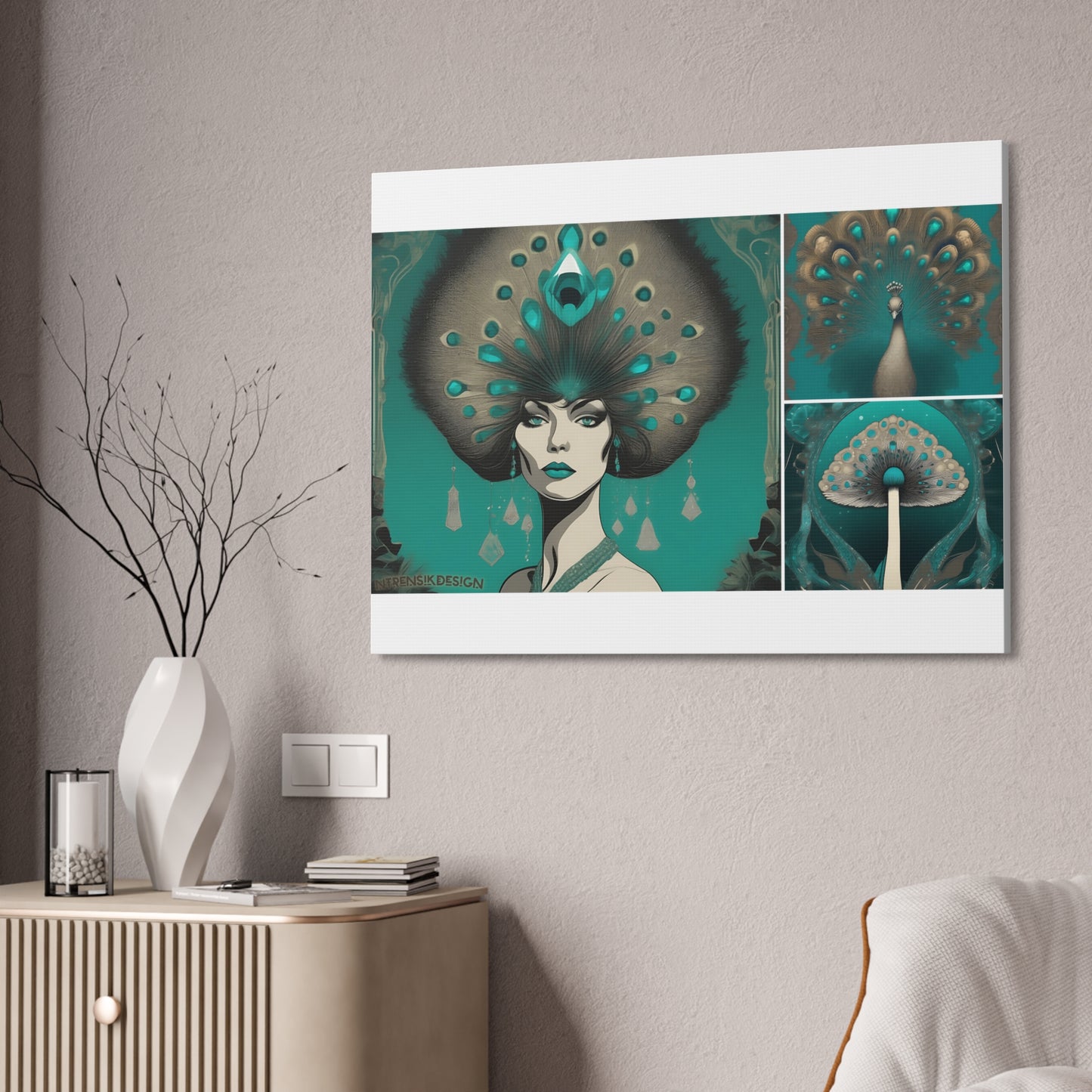 Teal Peacock Mushroom Goddess #1 Wall Art Deco - Bohemian Home Decor Printify