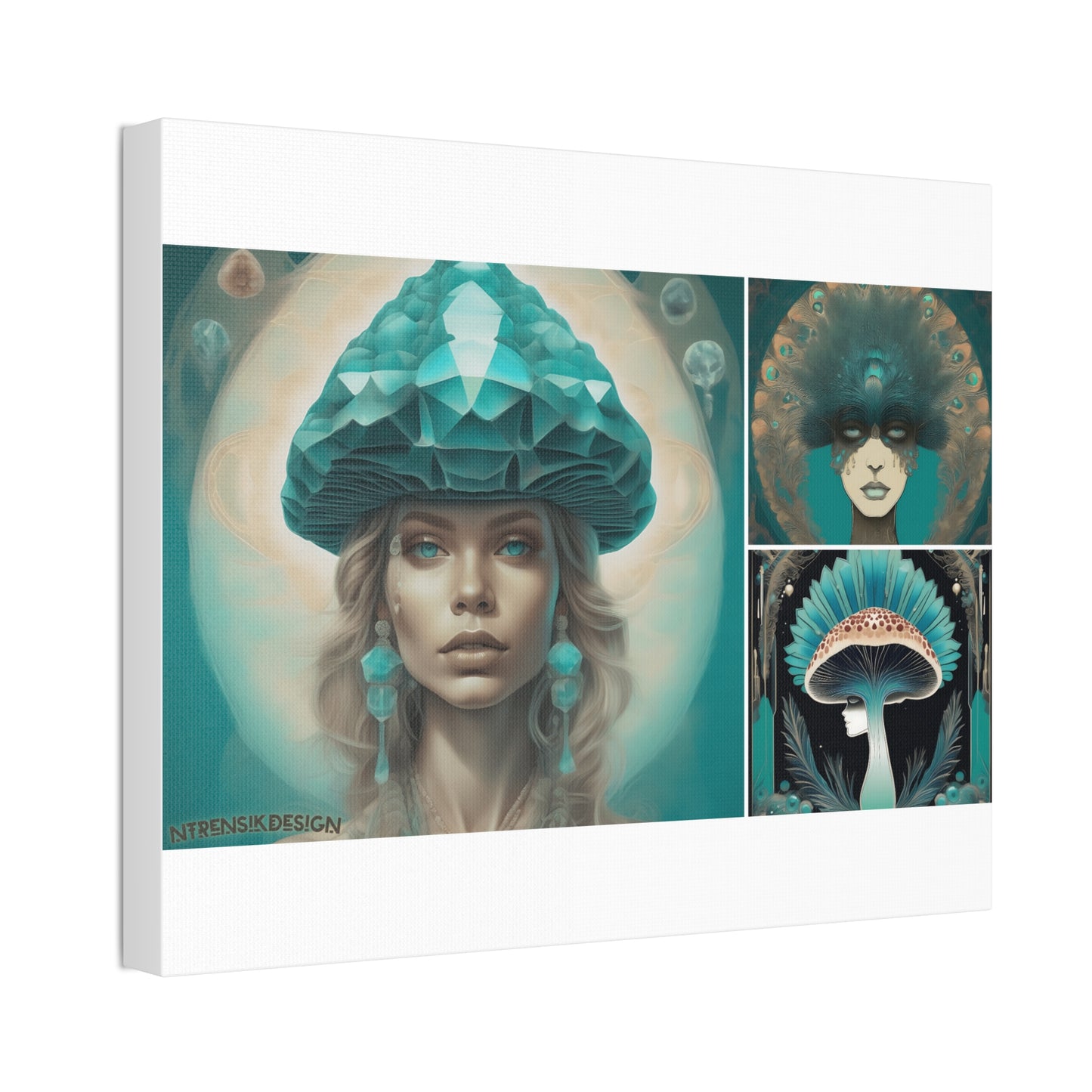 Teal Peacock Mushroom Goddess Decorative Wall Art Printify