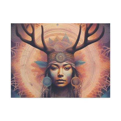 Vibrant Psychedelic Native Elk Goddess Canvas Print - Unique Wall Art Printify