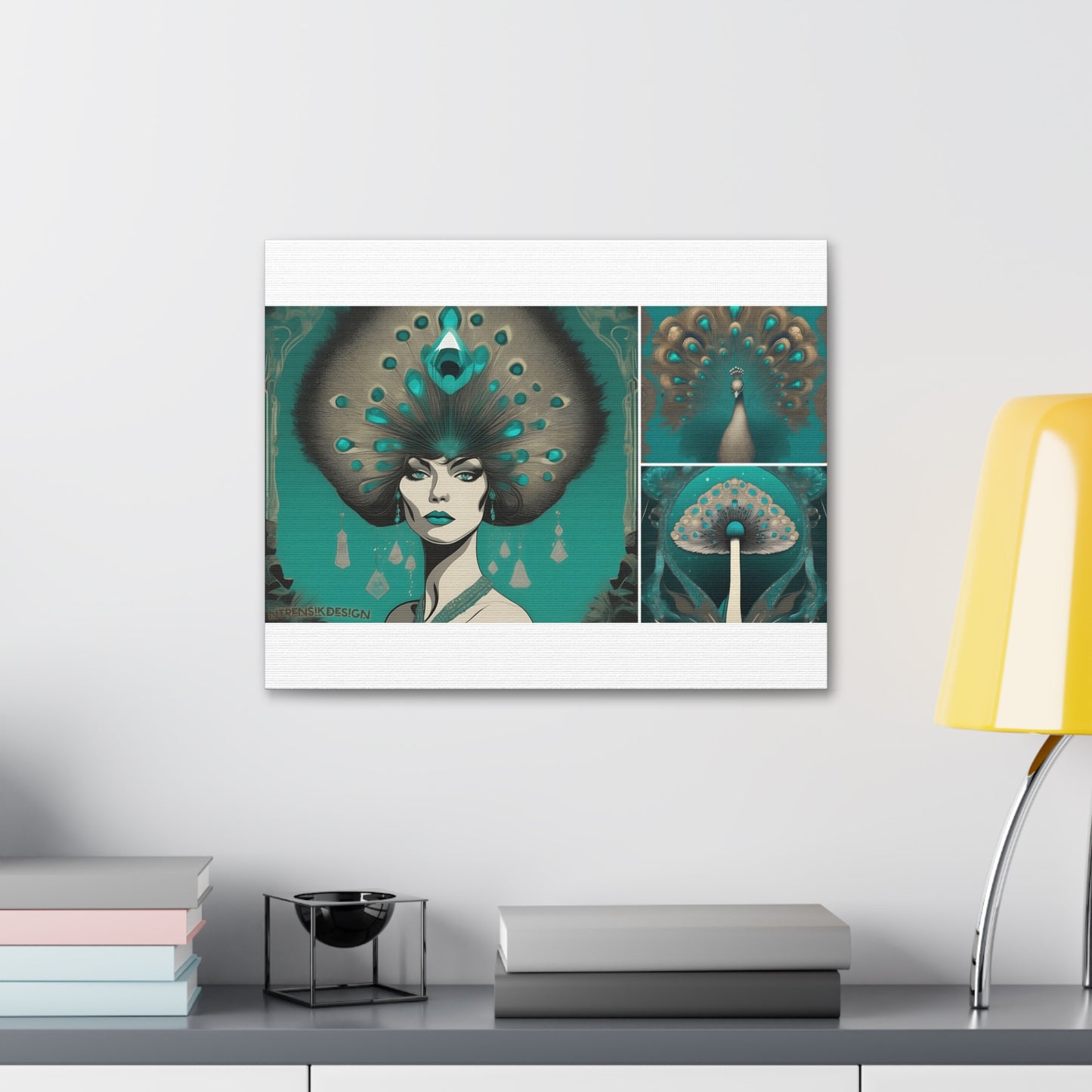 Teal Peacock Mushroom Goddess #1 Wall Art Deco - Bohemian Home Decor Printify