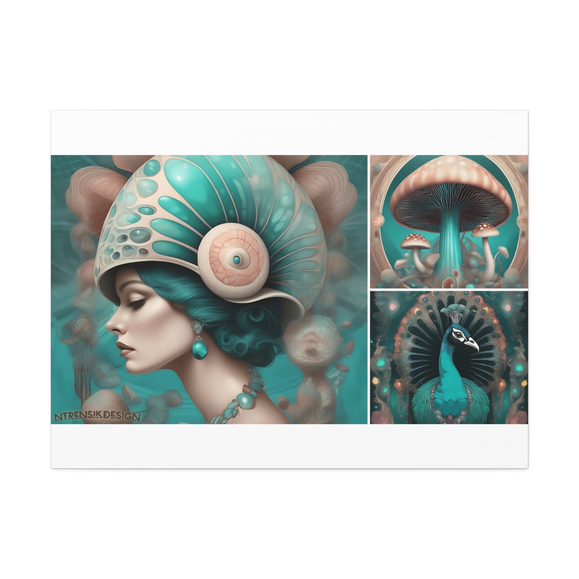 Teal Peacock Mushroom Goddess #3 Wall Art Deco - Bohemian Home Decor Printify