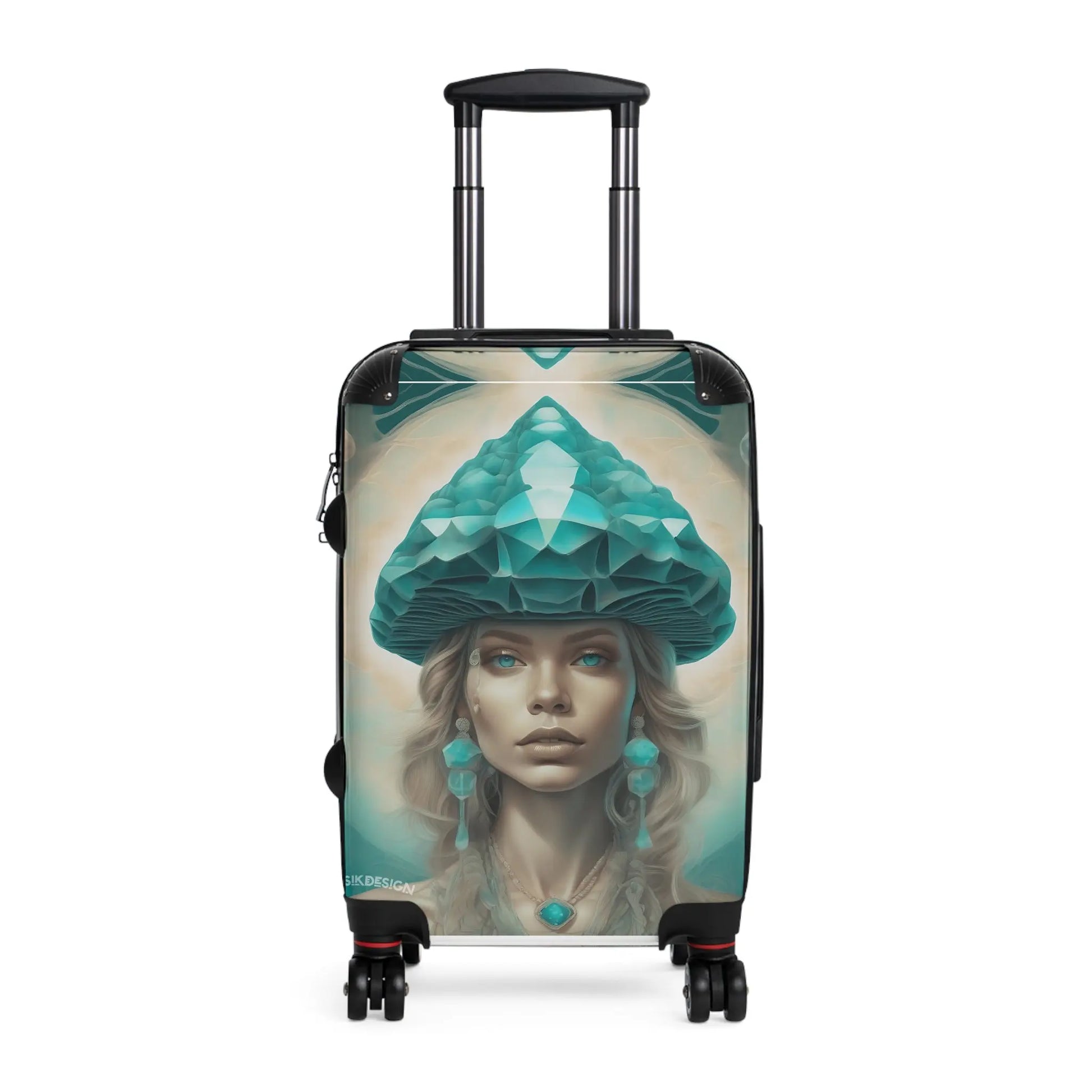 Teal Nautilus Art Deco Suitcase with Emerald Goddess Design Printify