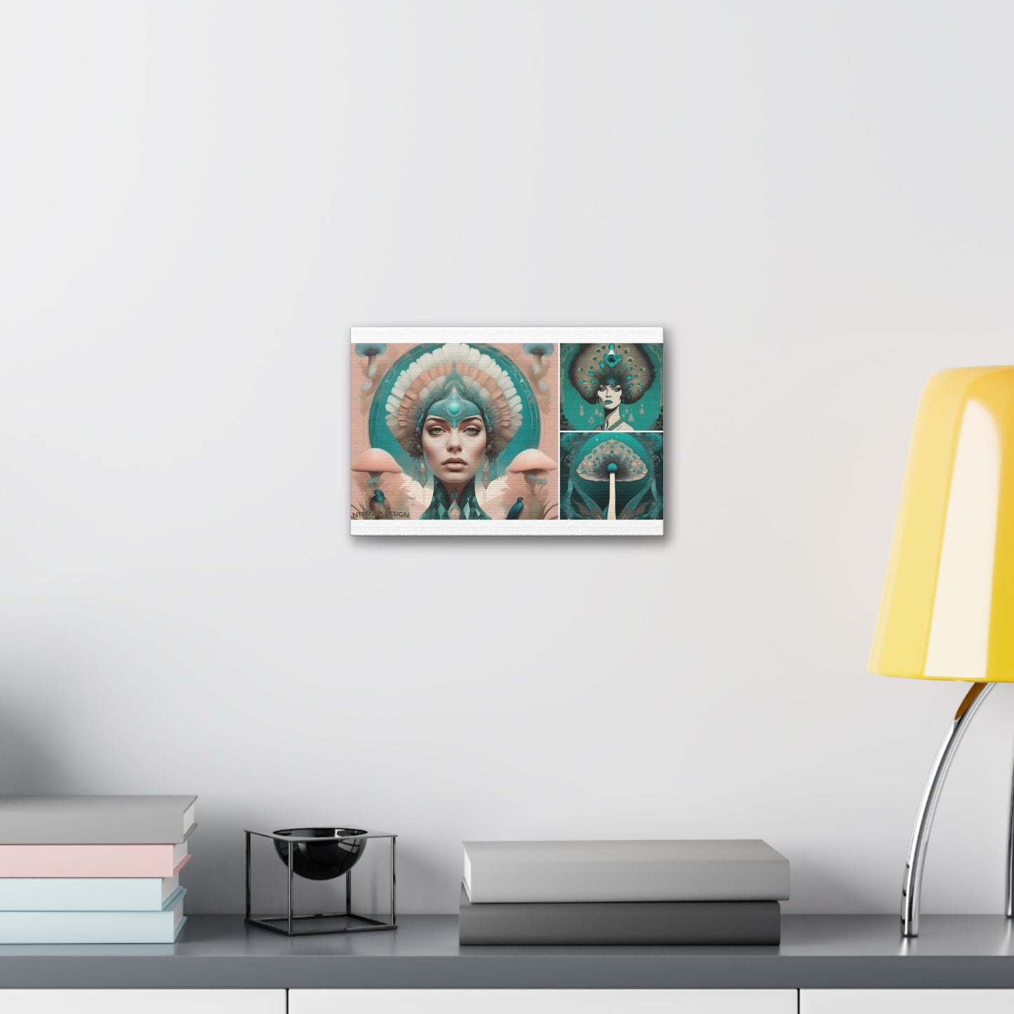 Teal Peacock Mushroom Goddess #4 Wall Art Deco - Bohemian Home Decor Printify