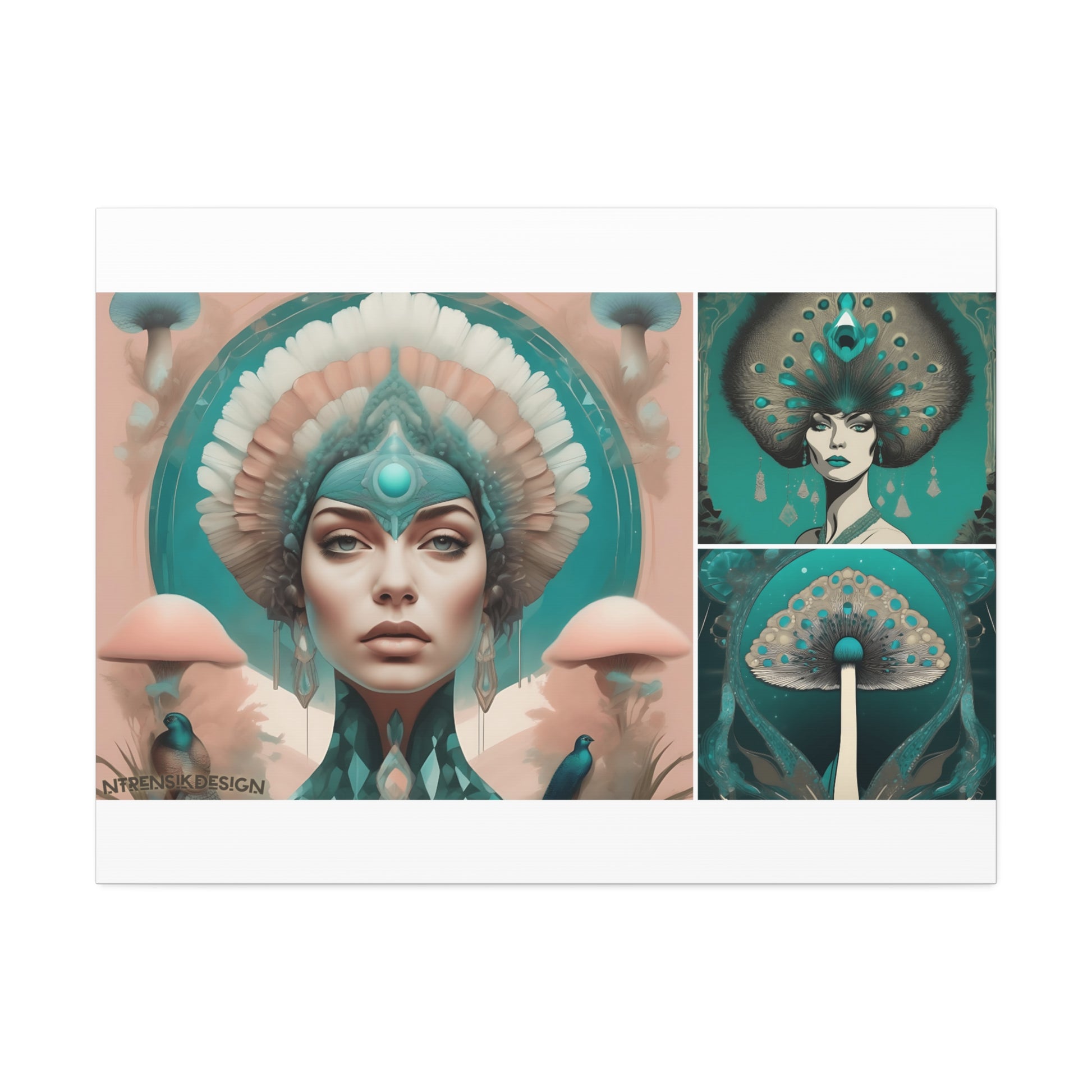 Teal Peacock Mushroom Goddess #4 Wall Art Deco - Bohemian Home Decor Printify