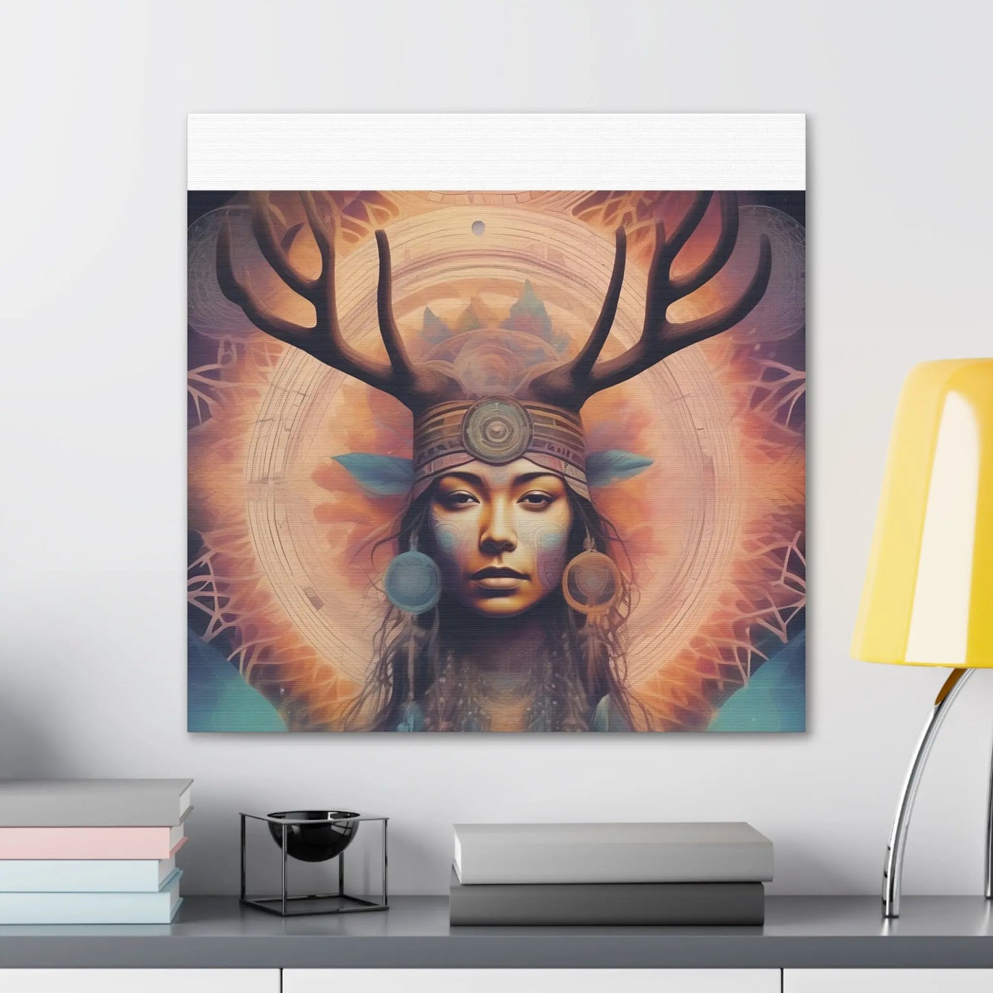 Vibrant Psychedelic Native Elk Goddess Canvas Print - Unique Wall Art Printify