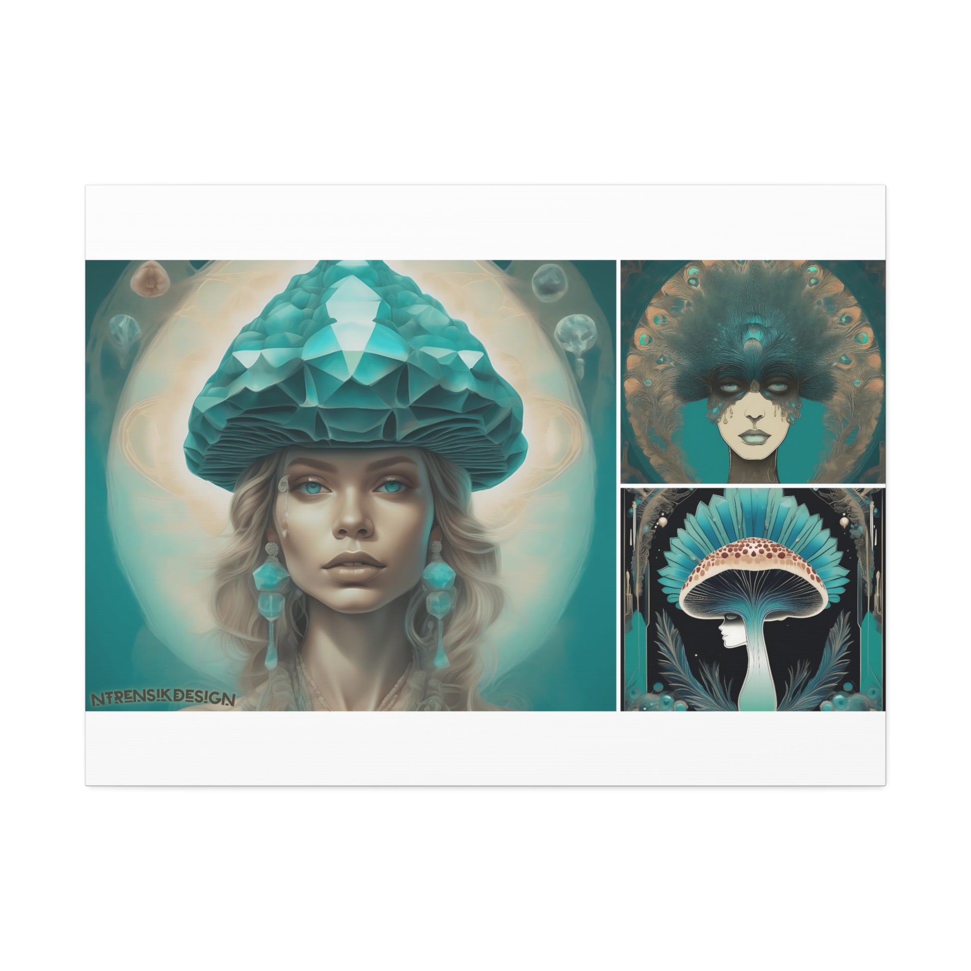 Teal Peacock Mushroom Goddess Decorative Wall Art Printify