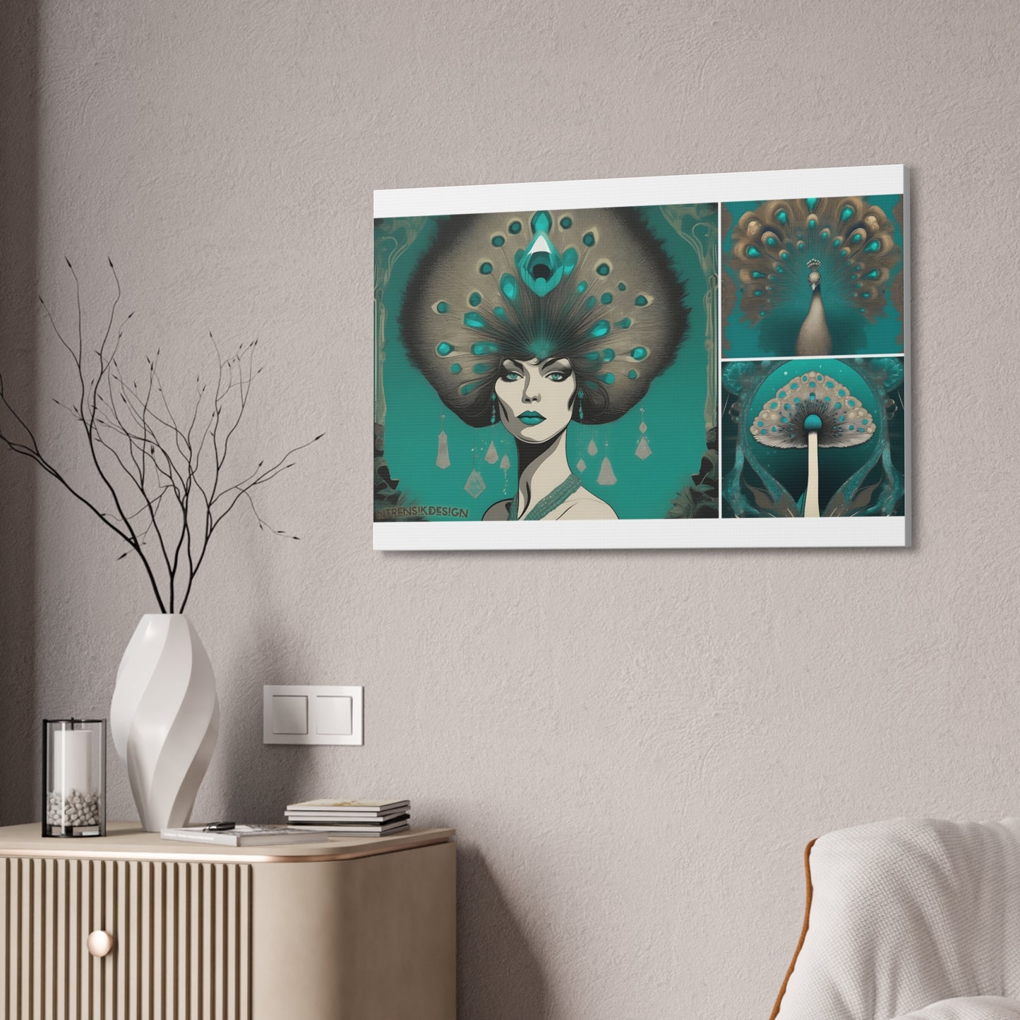 Teal Peacock Mushroom Goddess #1 Wall Art Deco - Bohemian Home Decor Printify