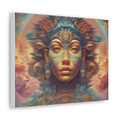 Vibrant Psychedelic Mayan Art Goddess Canvas Print - Unique Wall Art Printify