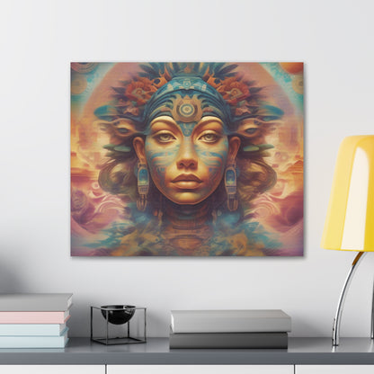 Vibrant Psychedelic Mayan Art Goddess Canvas Print - Unique Wall Art Printify