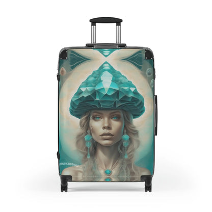 Teal Nautilus Art Deco Suitcase with Emerald Goddess Design Printify