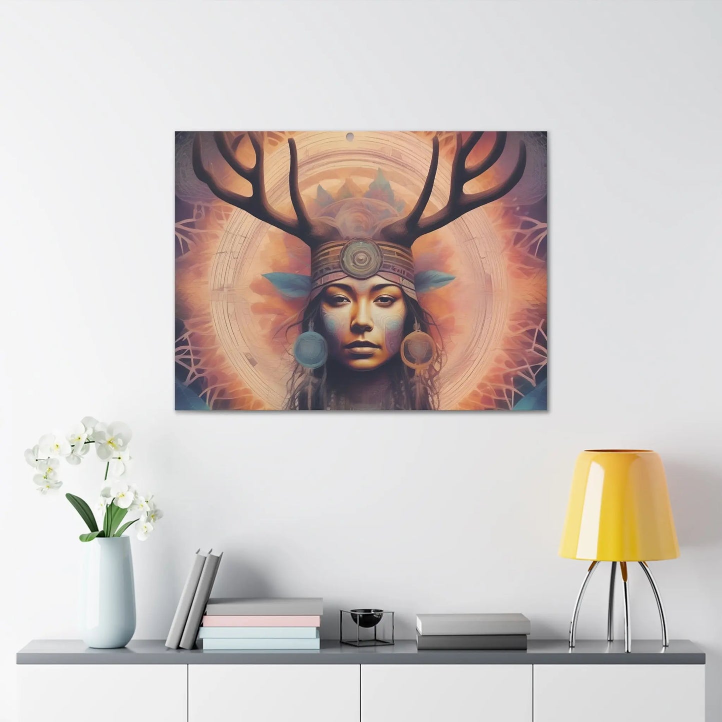 Vibrant Psychedelic Native Elk Goddess Canvas Print - Unique Wall Art Printify