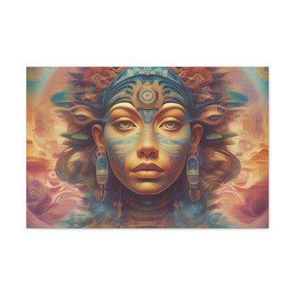 Vibrant Psychedelic Mayan Art Goddess Canvas Print - Unique Wall Art Printify