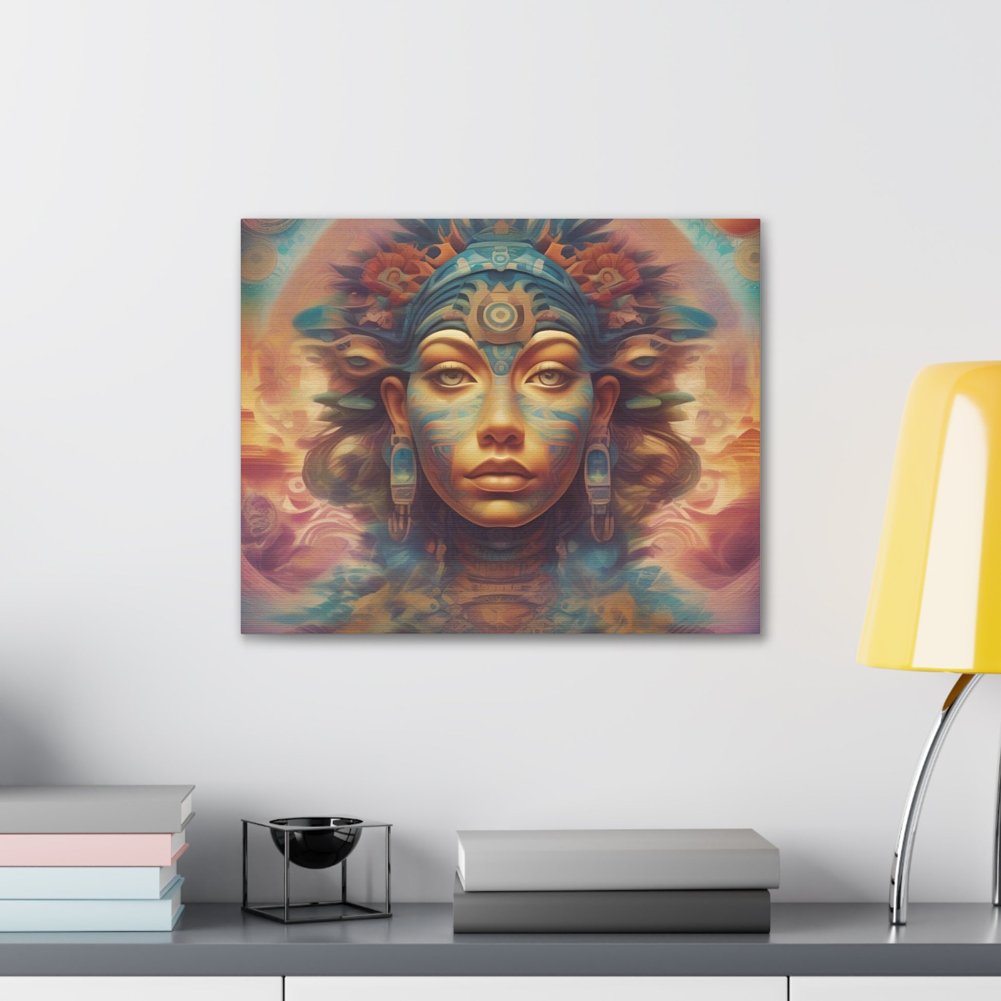 Vibrant Psychedelic Mayan Art Goddess Canvas Print - Unique Wall Art Printify