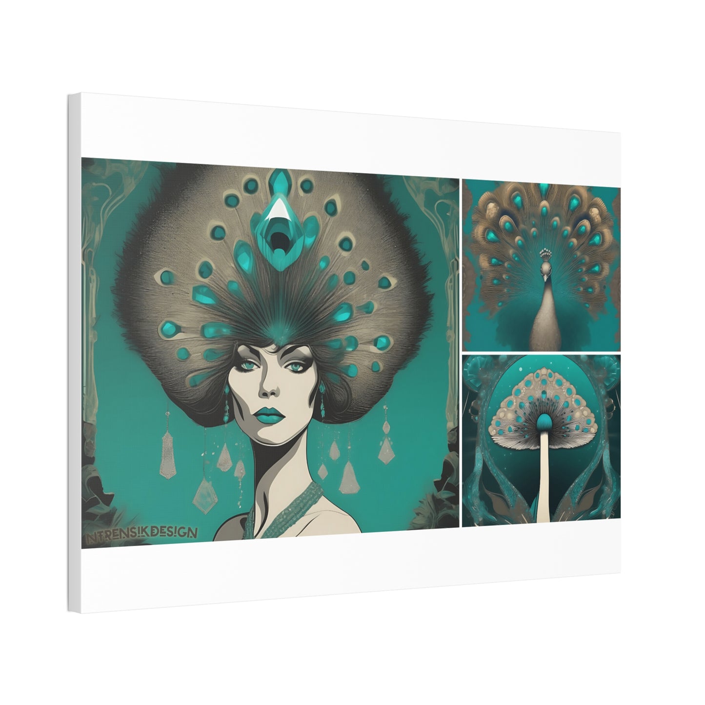 Teal Peacock Mushroom Goddess #1 Wall Art Deco - Bohemian Home Decor Printify