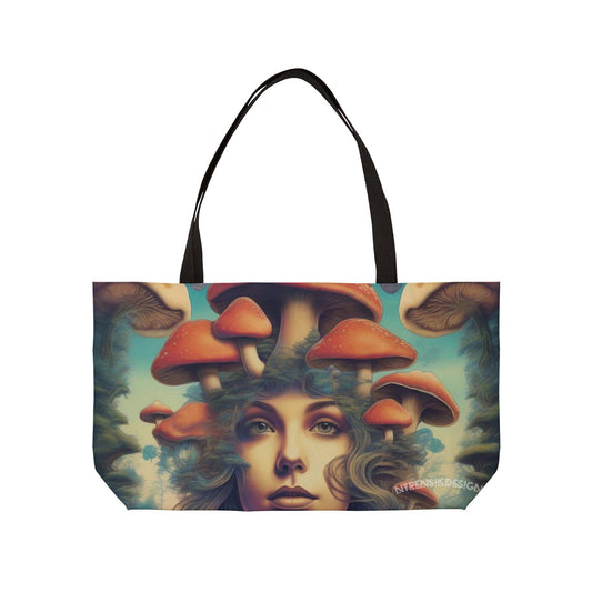 Mushroom Goddess Lithograph Boho Tote Bag - Ethereal Weekend Travel Printify