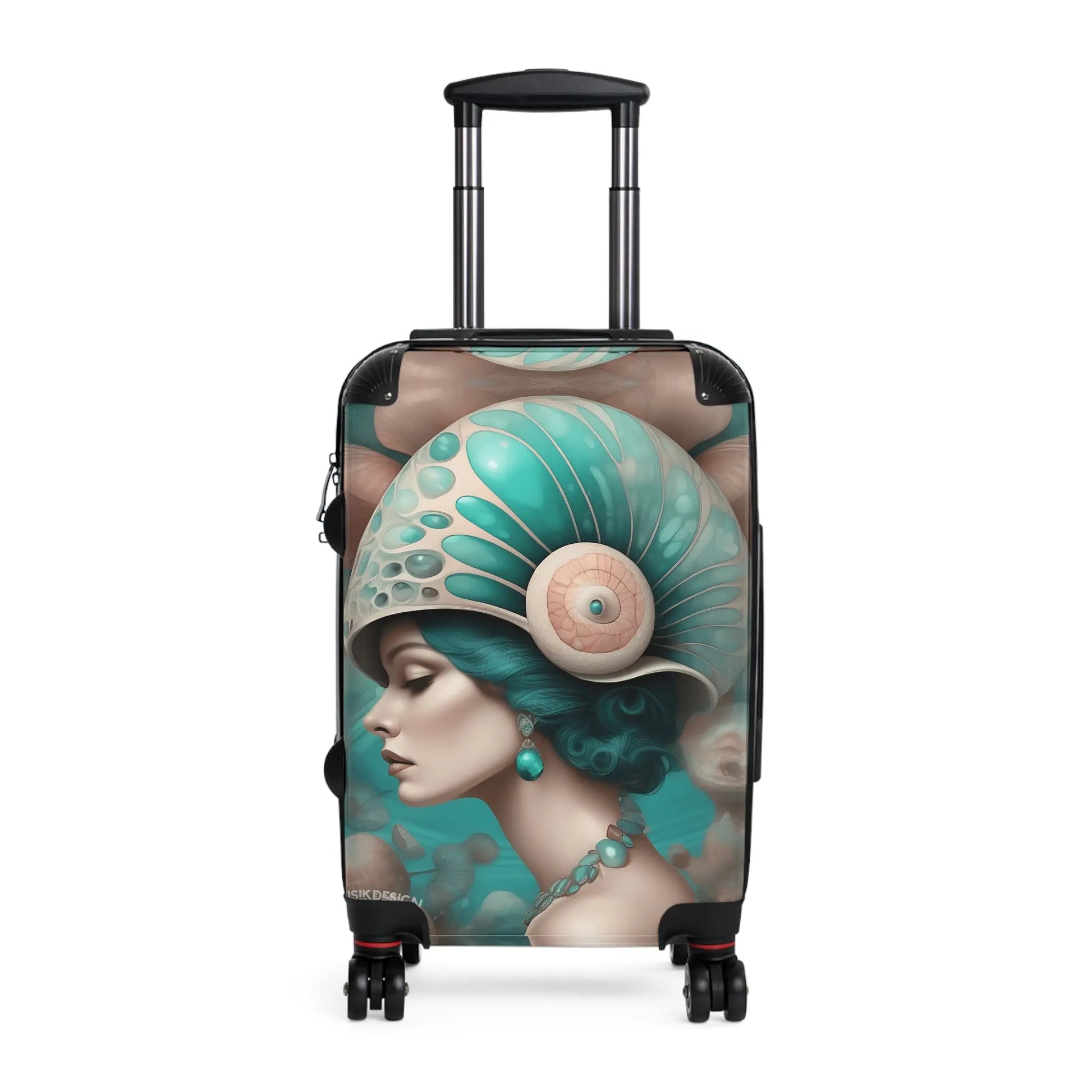 Teal Nautilus Art Deco Suitcase with Emerald Goddess Design Printify