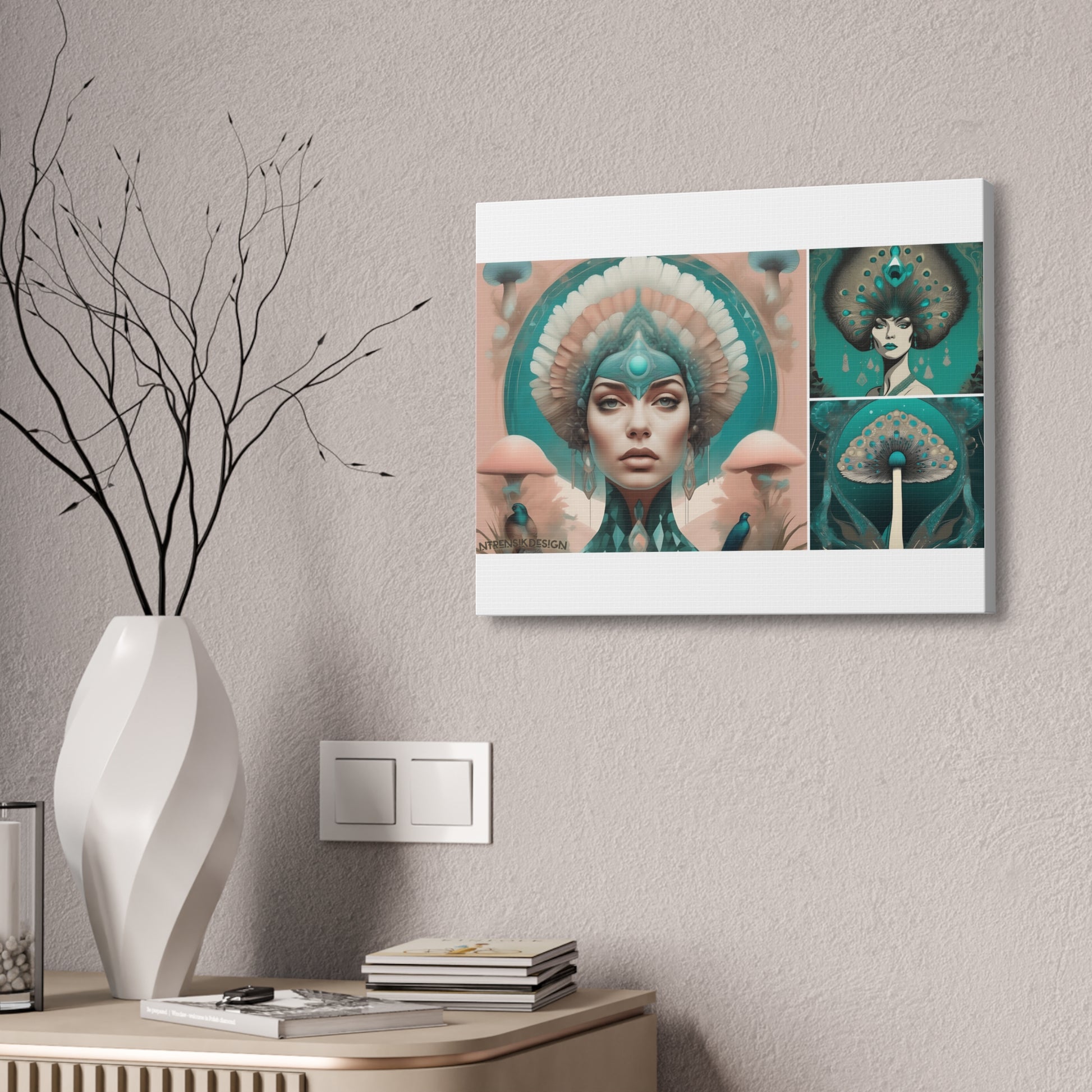 Teal Peacock Mushroom Goddess #4 Wall Art Deco - Bohemian Home Decor Printify